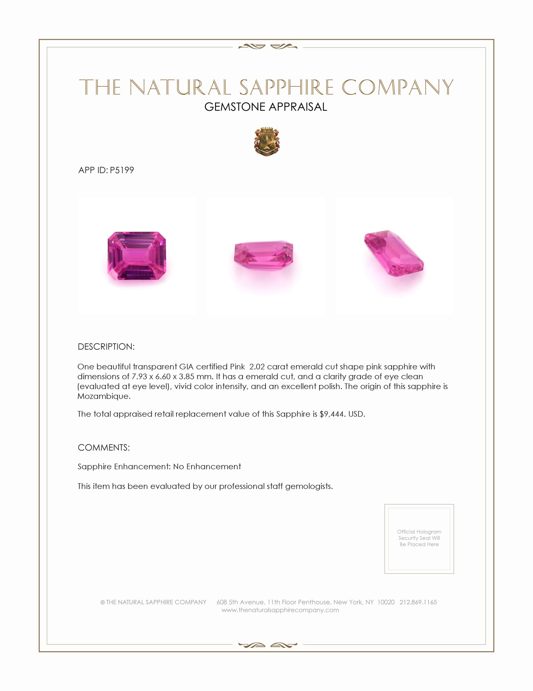 2.02 Ct. Pink Sapphire from Mozambique