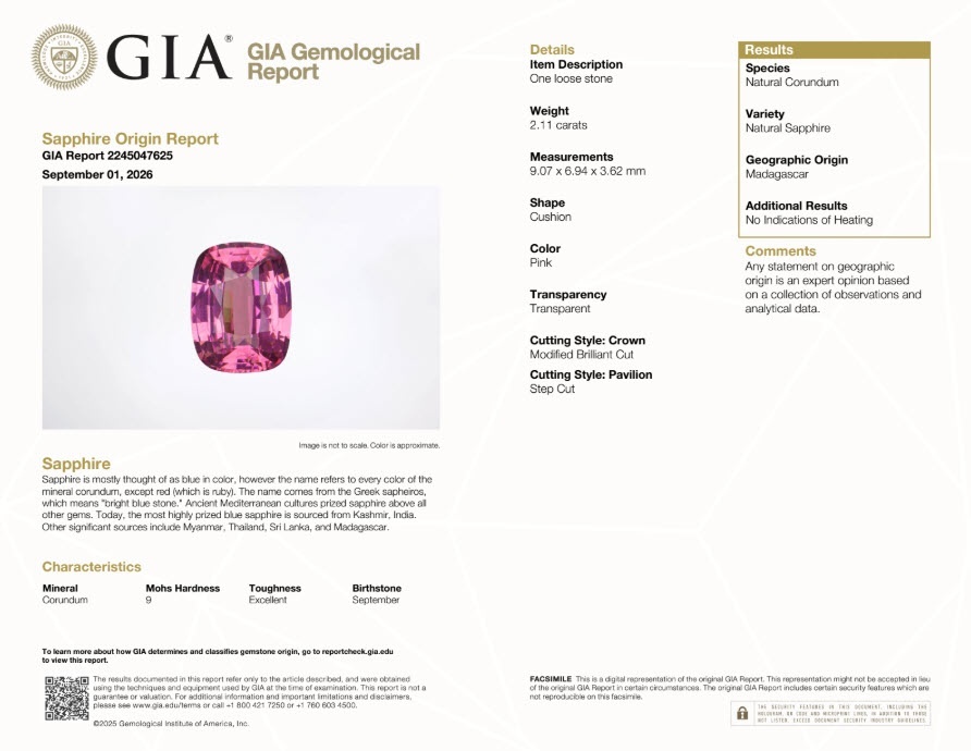 2.11 Ct. Pink Sapphire from Madagascar