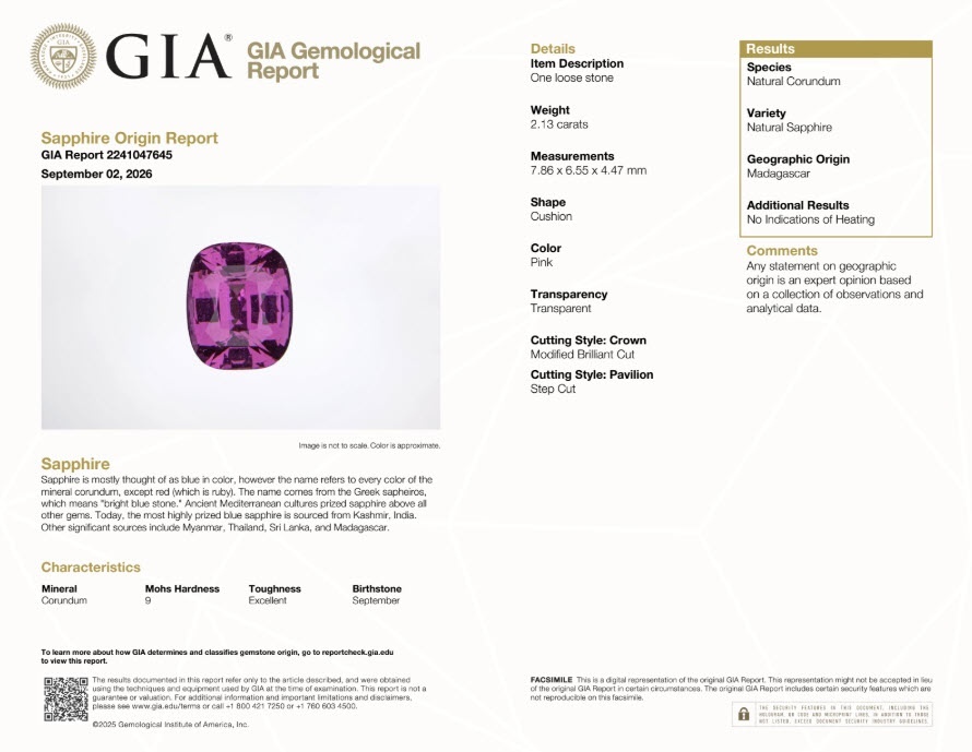 2.13 Ct. Pink Sapphire from Madagascar