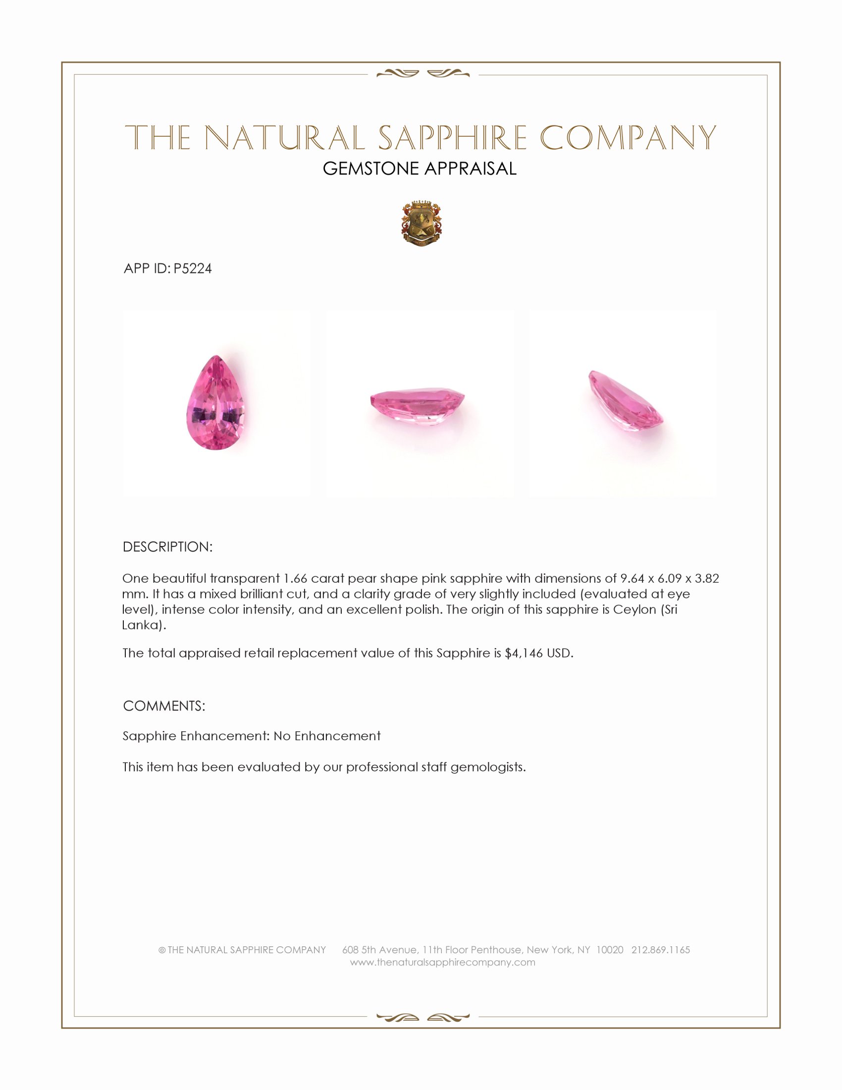 1.66 Ct. Pink Sapphire from Ceylon (Sri Lanka)