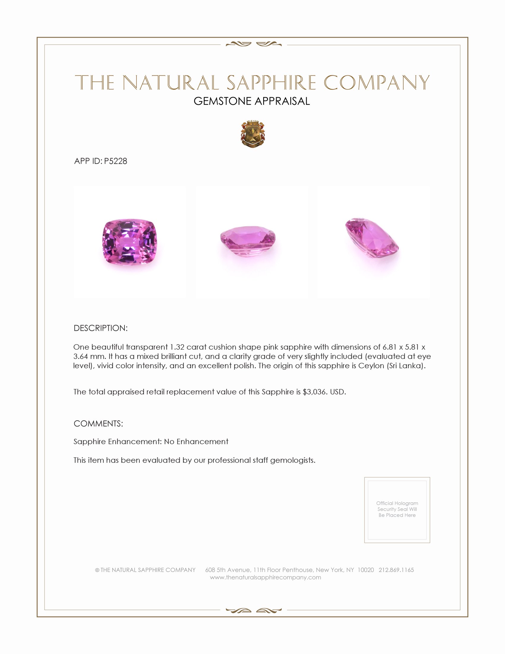 1.32 Ct. Pink Sapphire from Ceylon (Sri Lanka)
