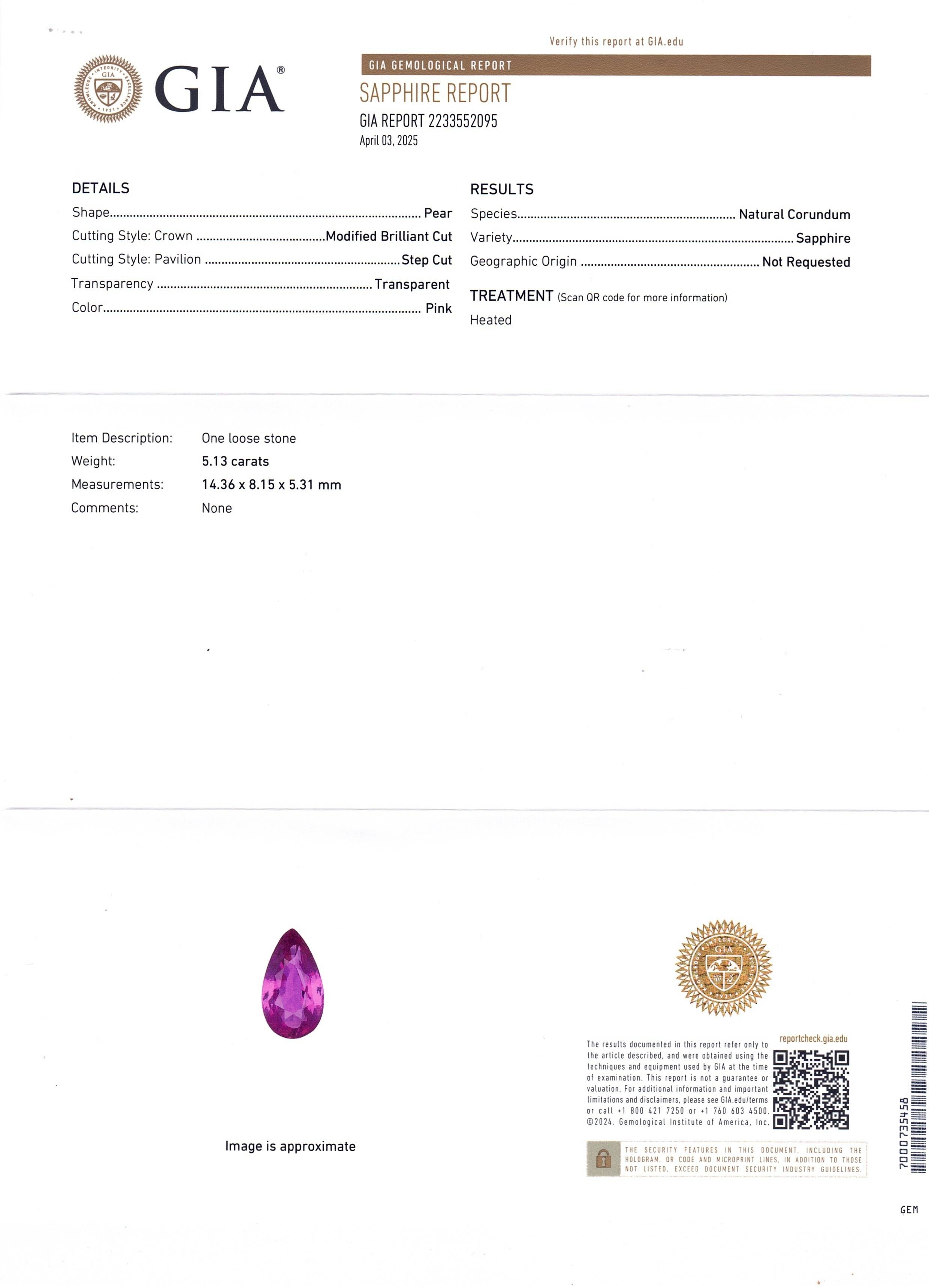 5.13 Ct. Pink Sapphire from Ceylon (Sri Lanka)