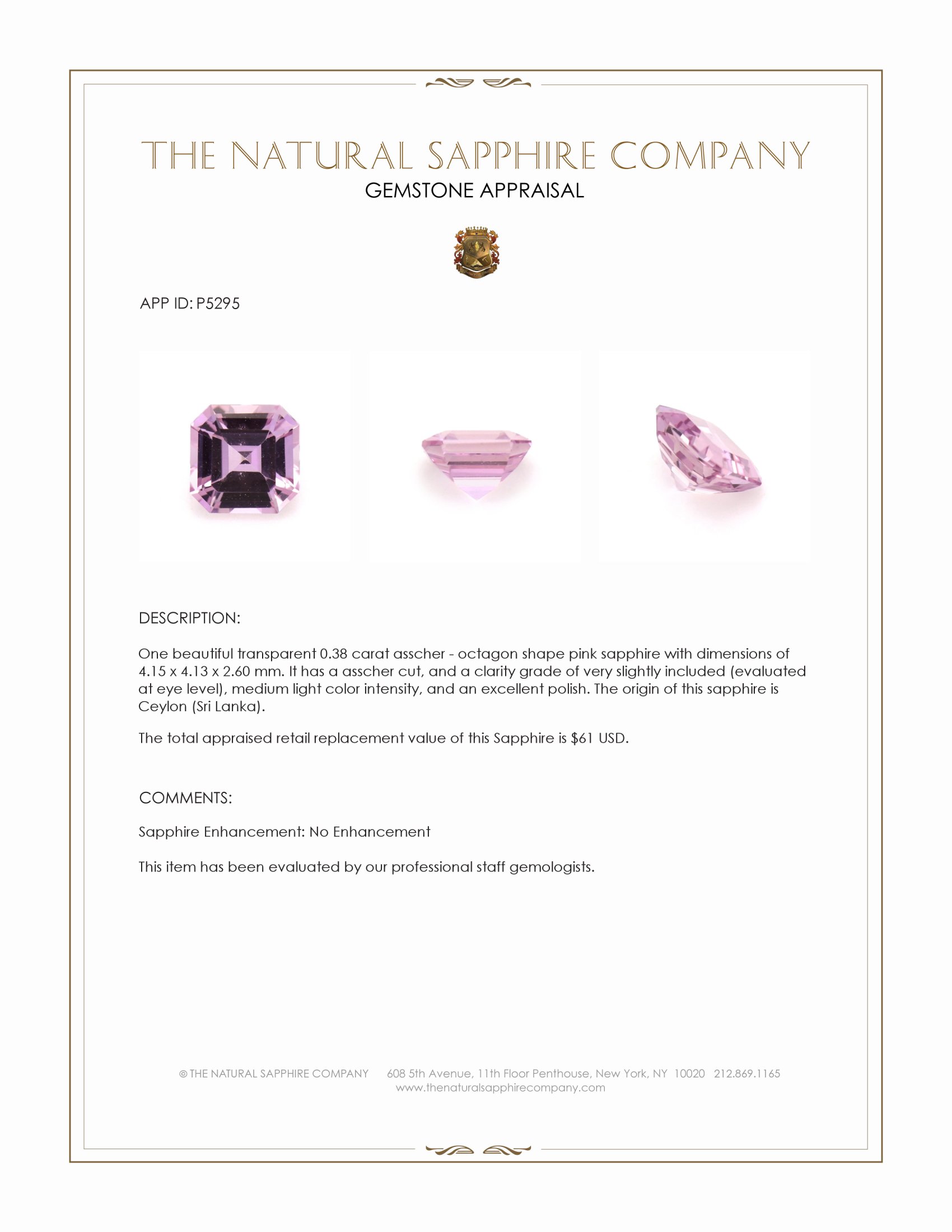 0.38 Ct. Pink Sapphire from Ceylon (Sri Lanka)