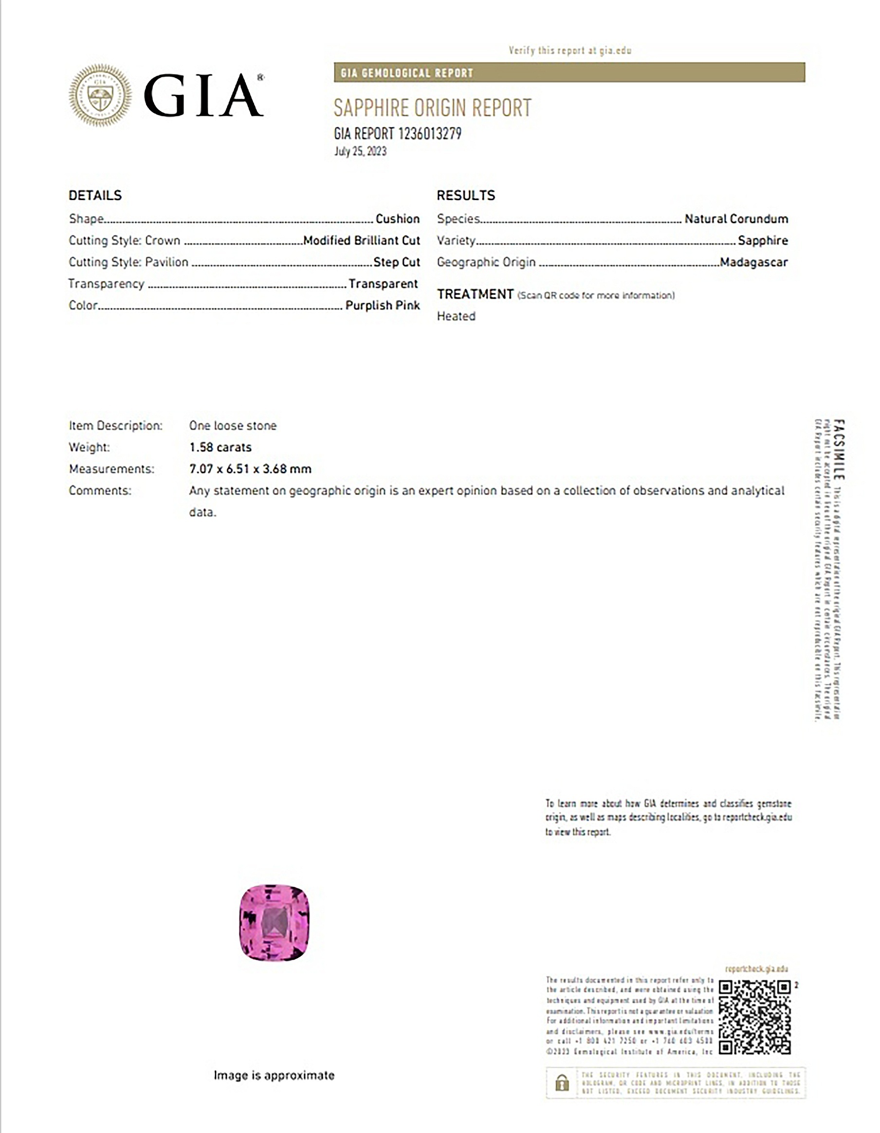 1.58 Ct. Purplish Pink Sapphire from Madagascar