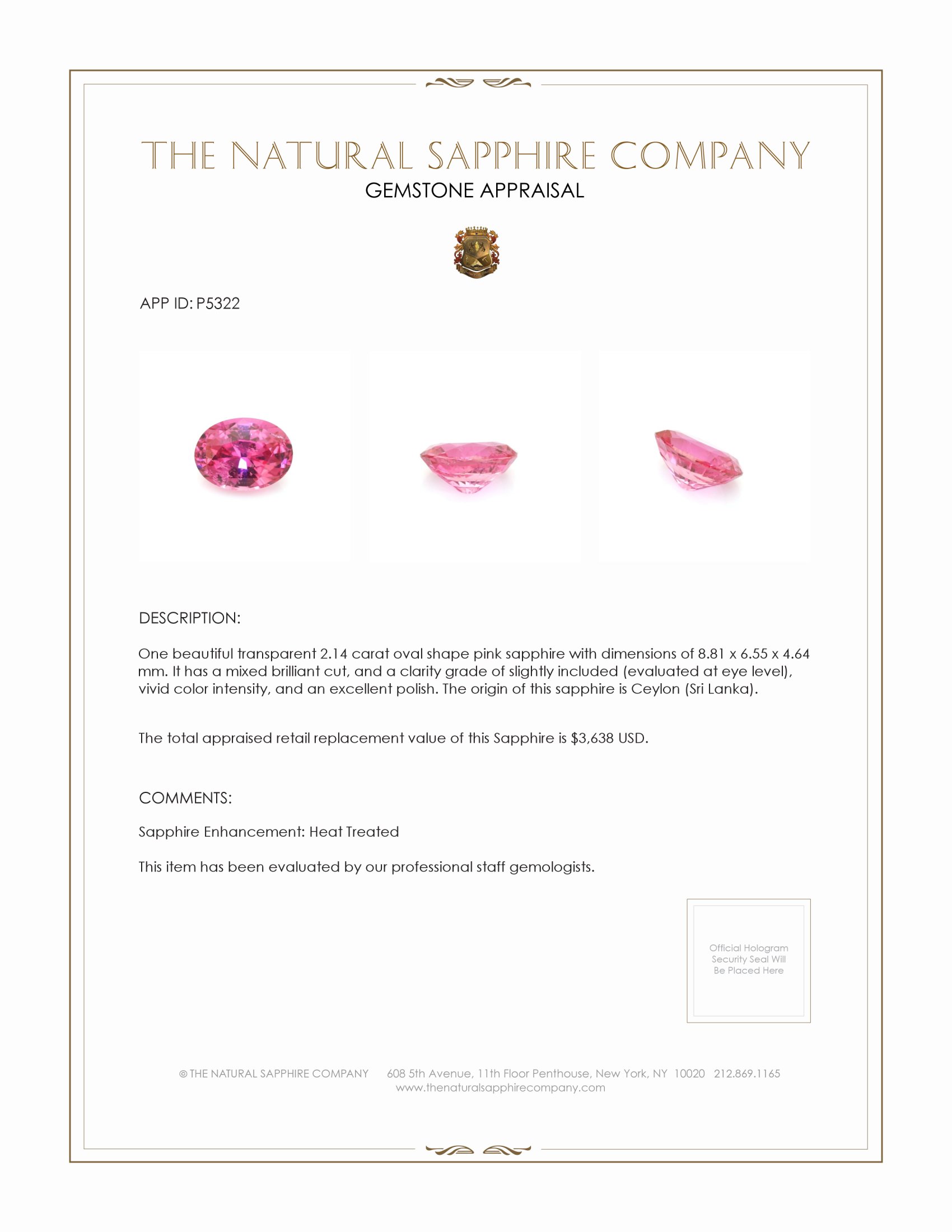 2.14 Ct. Pink Sapphire from Ceylon (Sri Lanka)