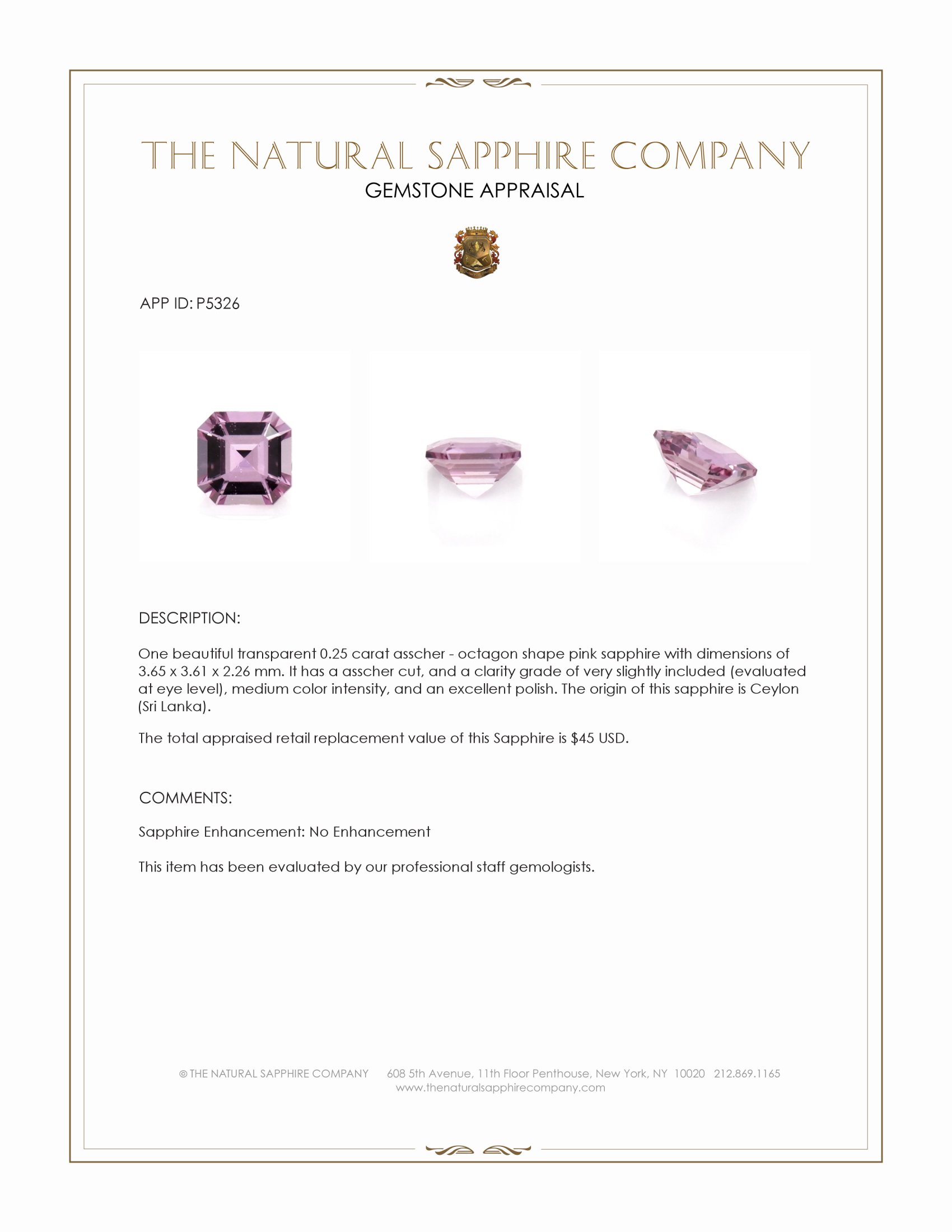0.25 Ct. Pink Sapphire from Ceylon (Sri Lanka)