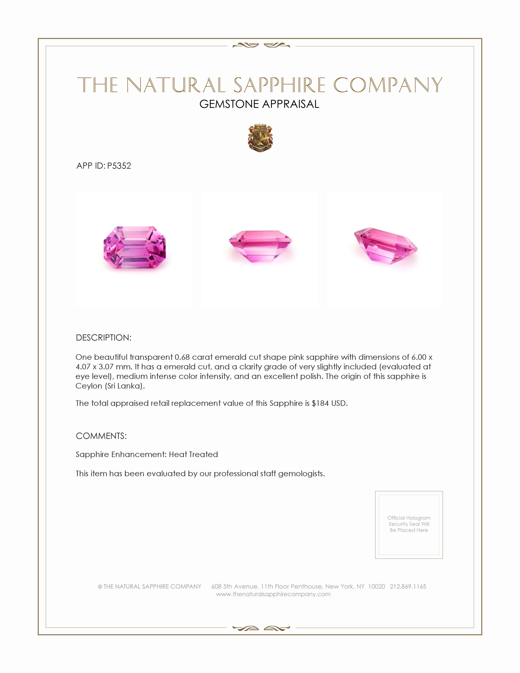 0.68 Ct. Pink Sapphire from Ceylon (Sri Lanka)