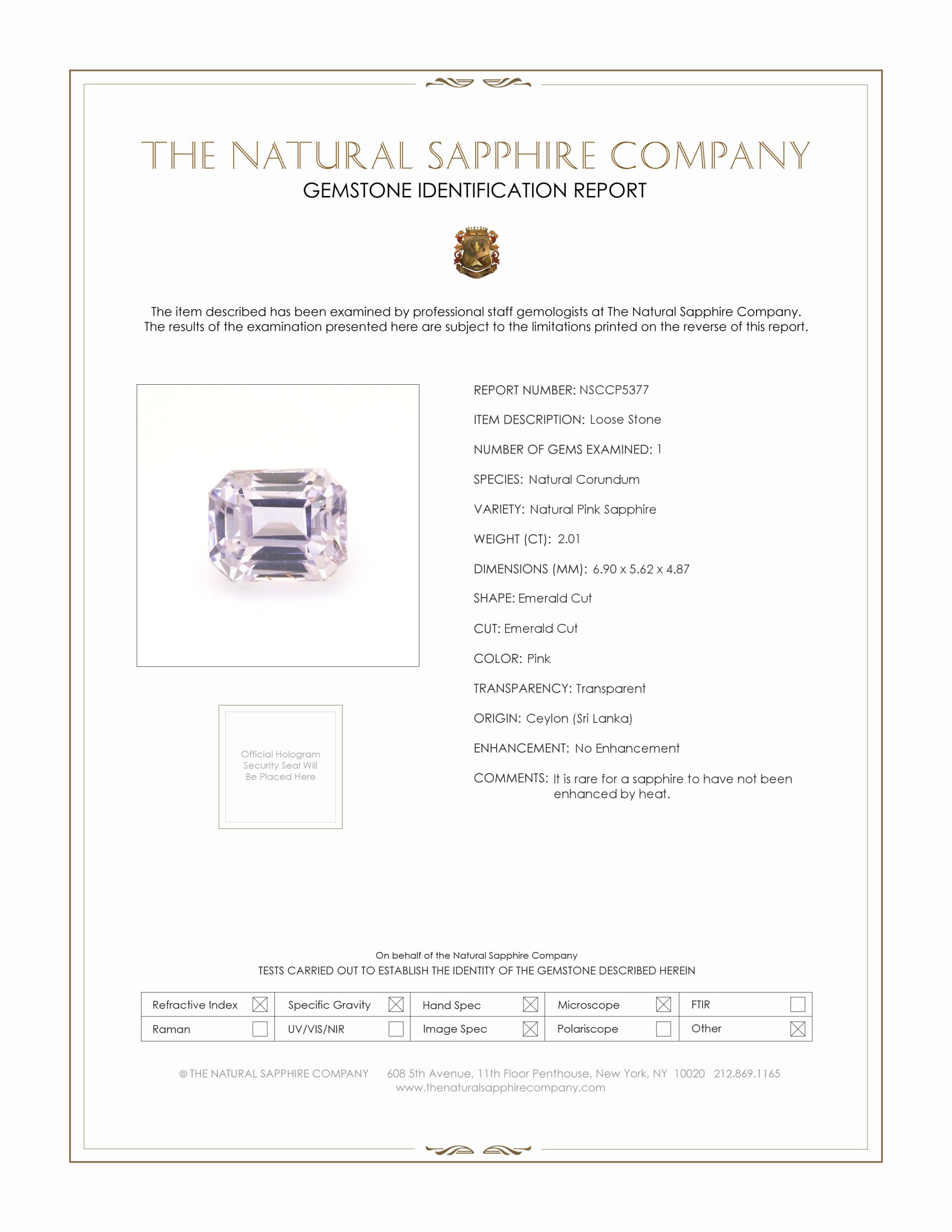 2.01 Ct. Pink Sapphire from Ceylon (Sri Lanka)