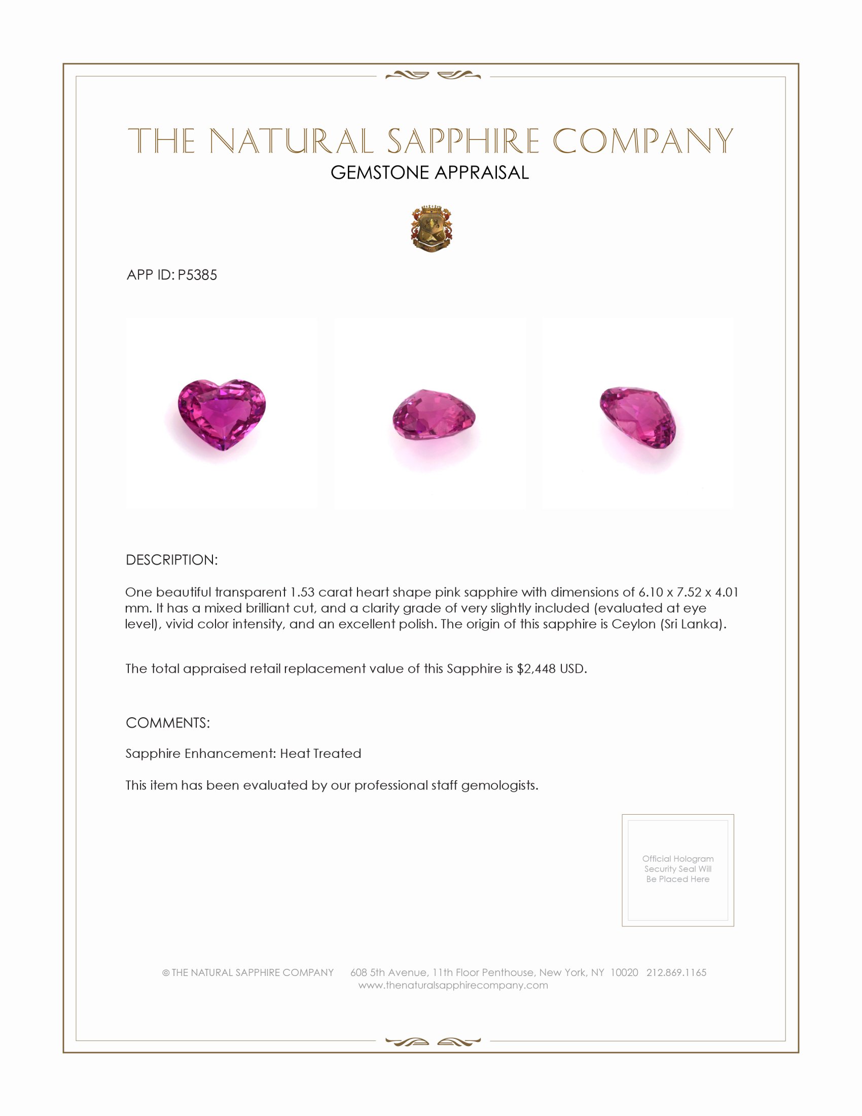 1.53 Ct. Pink Sapphire from Ceylon (Sri Lanka)