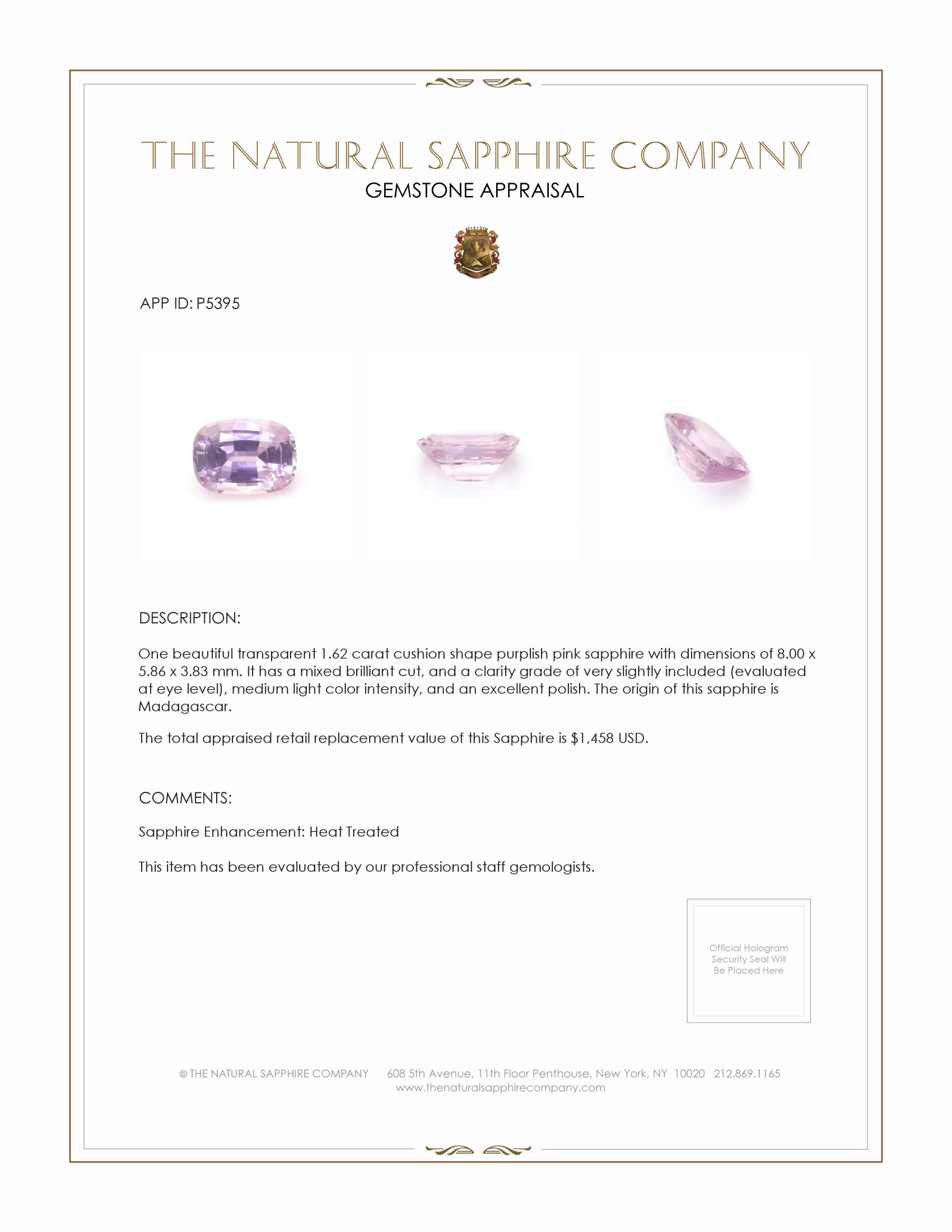 1.62 Ct. Purplish Pink Sapphire from Madagascar
