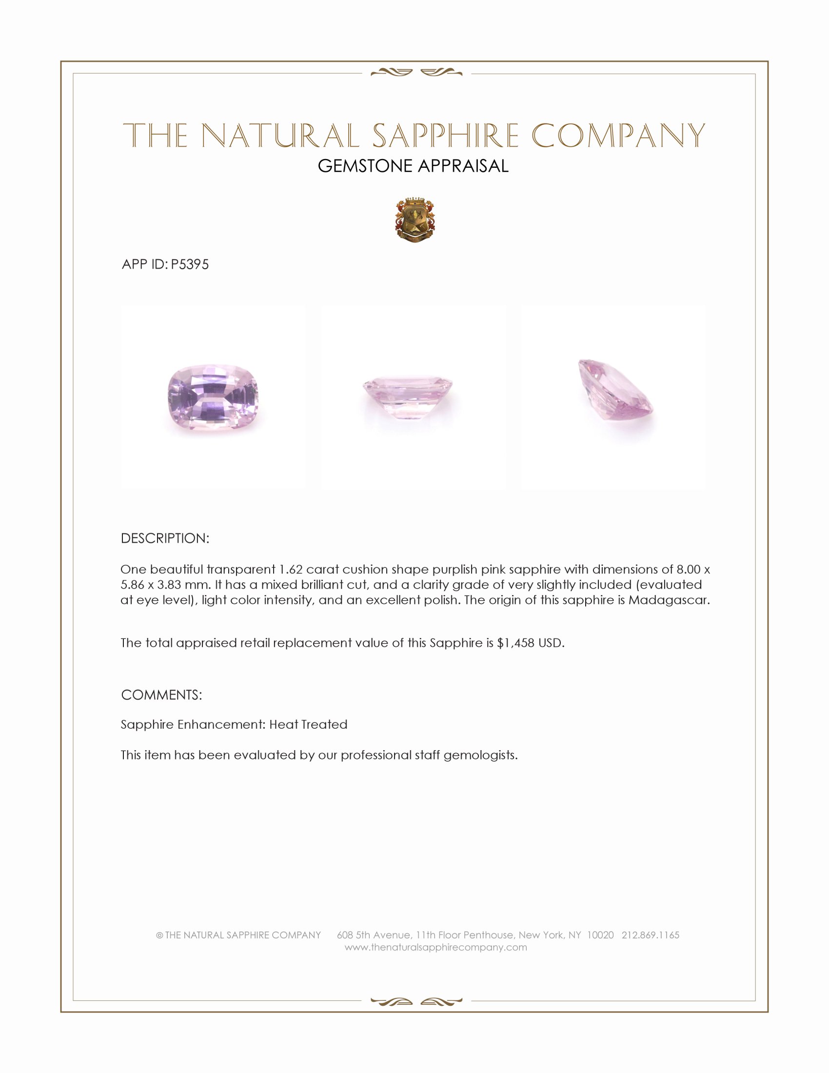 1.62 Ct. Purplish Pink Sapphire from Madagascar