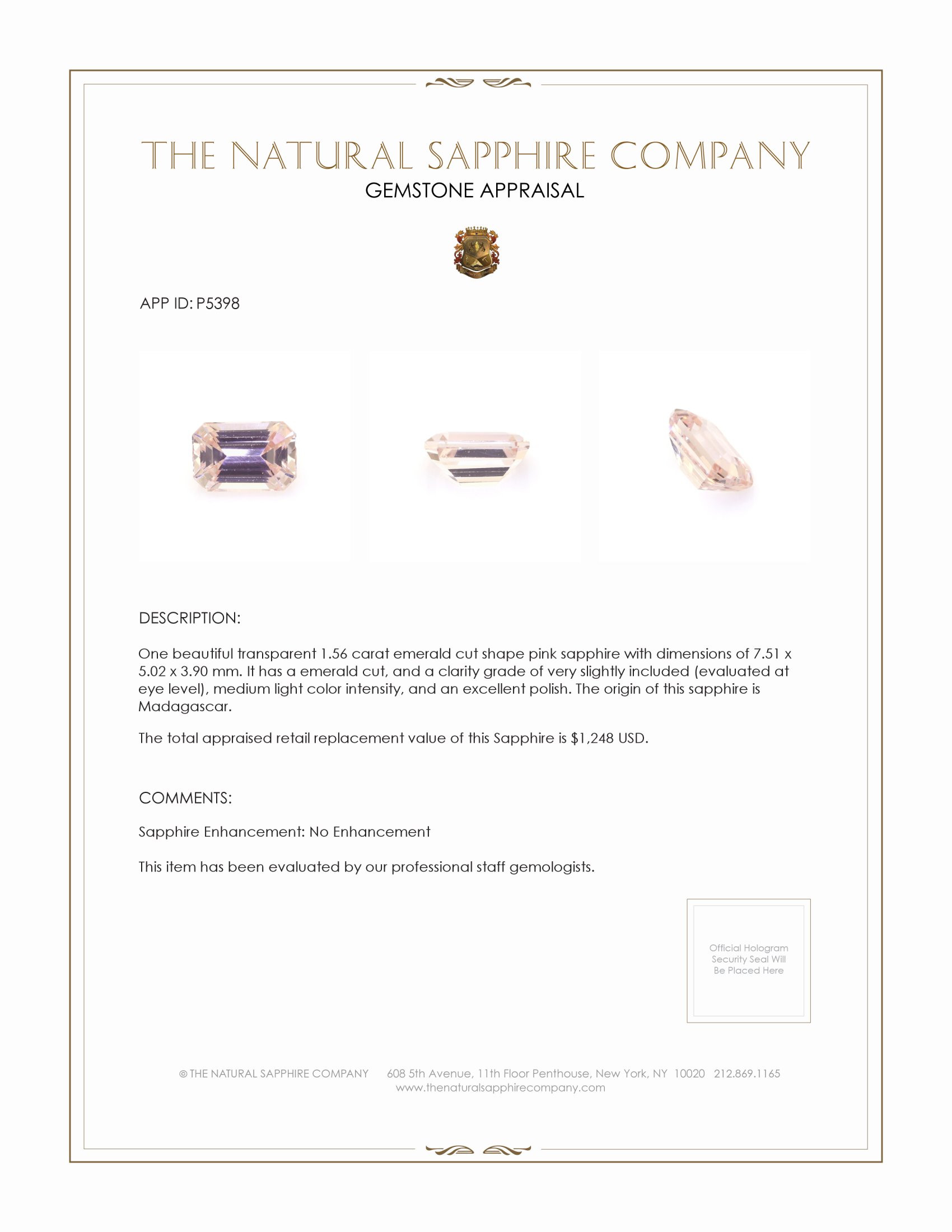 1.56 Ct. Pink Sapphire from Madagascar