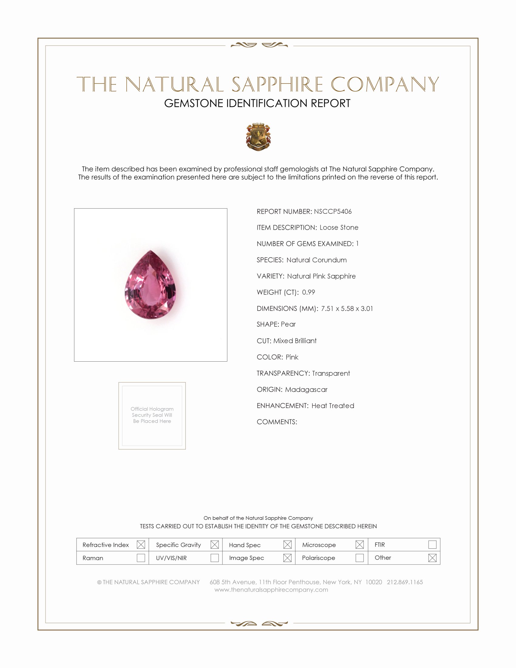 0.99 Ct. Pink Sapphire from Madagascar