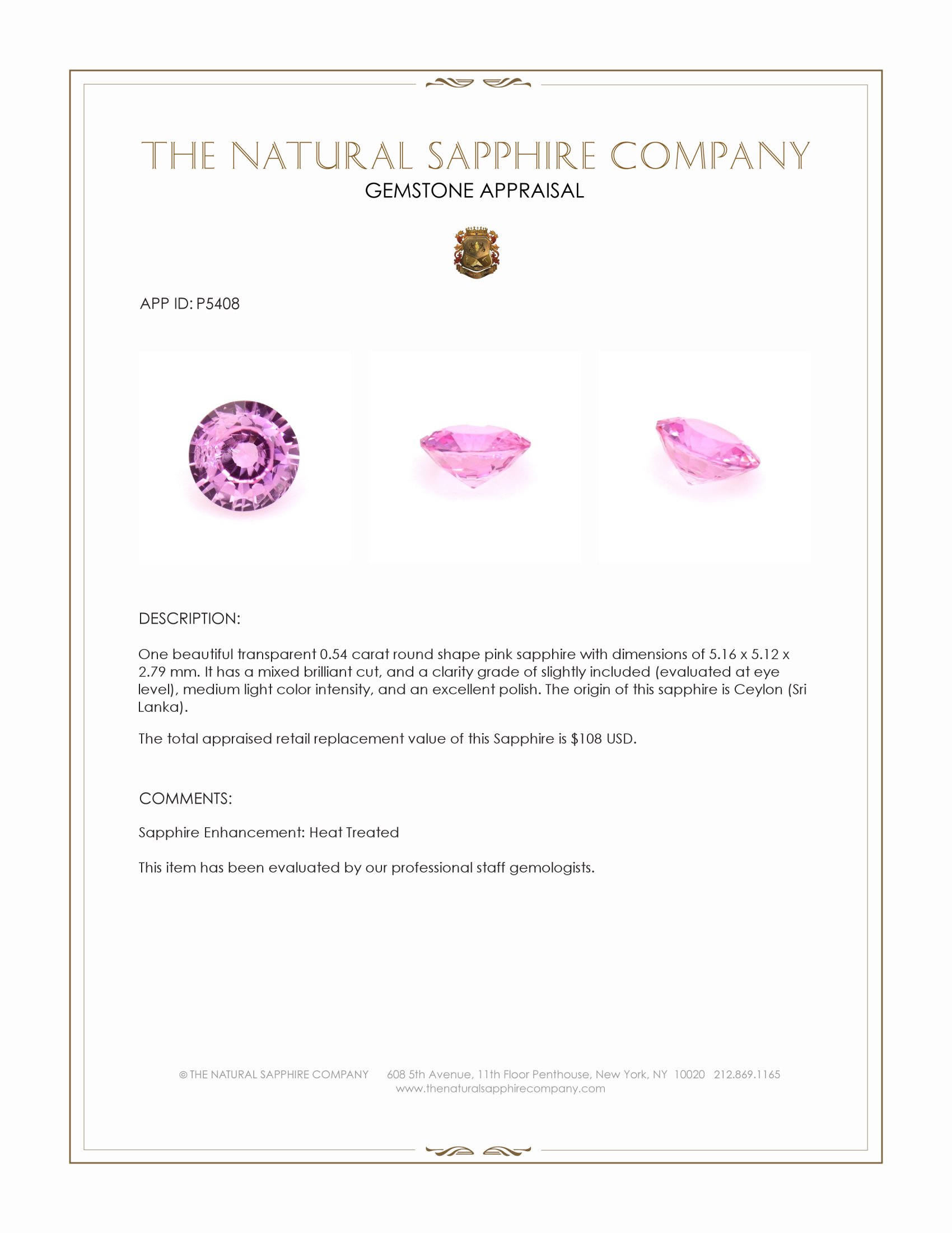 0.54 Ct. Pink Sapphire from Ceylon (Sri Lanka)