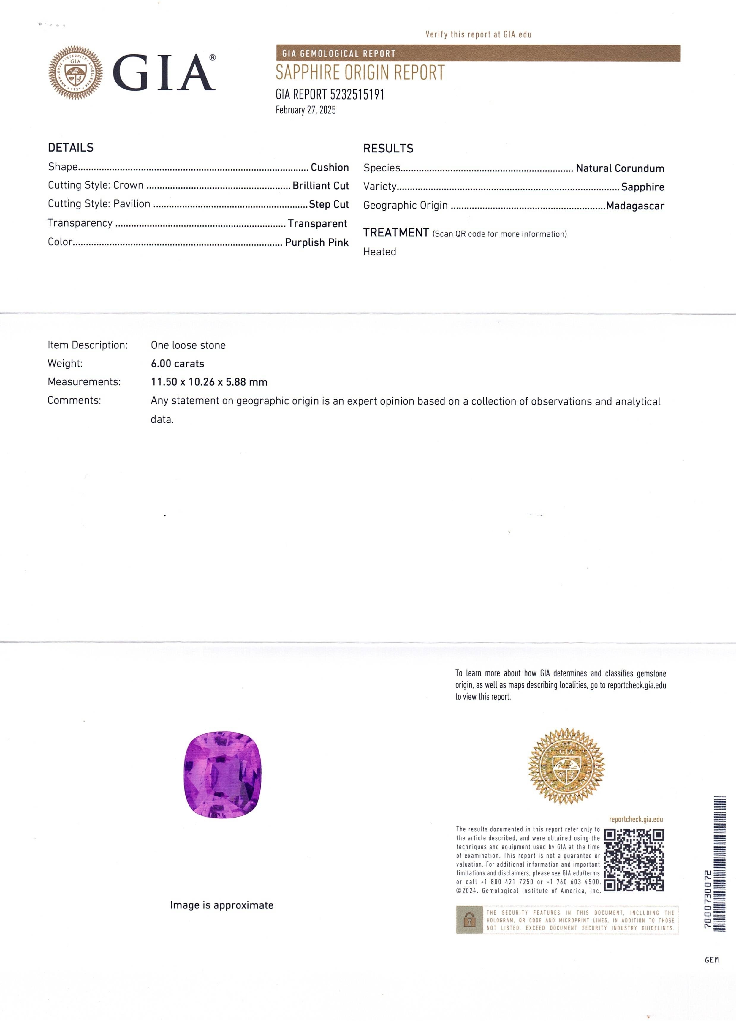 6.00 Ct. Pink Sapphire from Madagascar