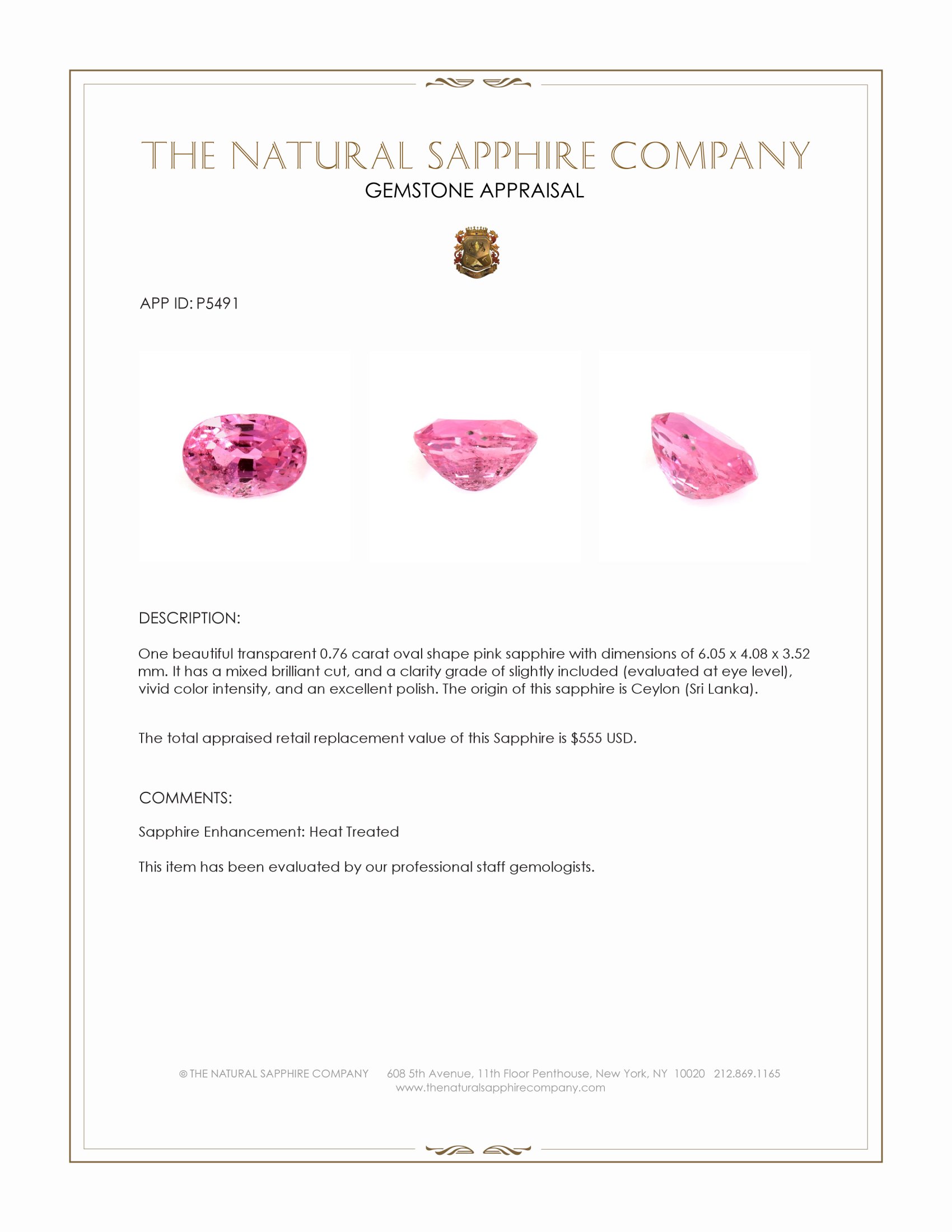 0.76 Ct. Pink Sapphire from Ceylon (Sri Lanka)