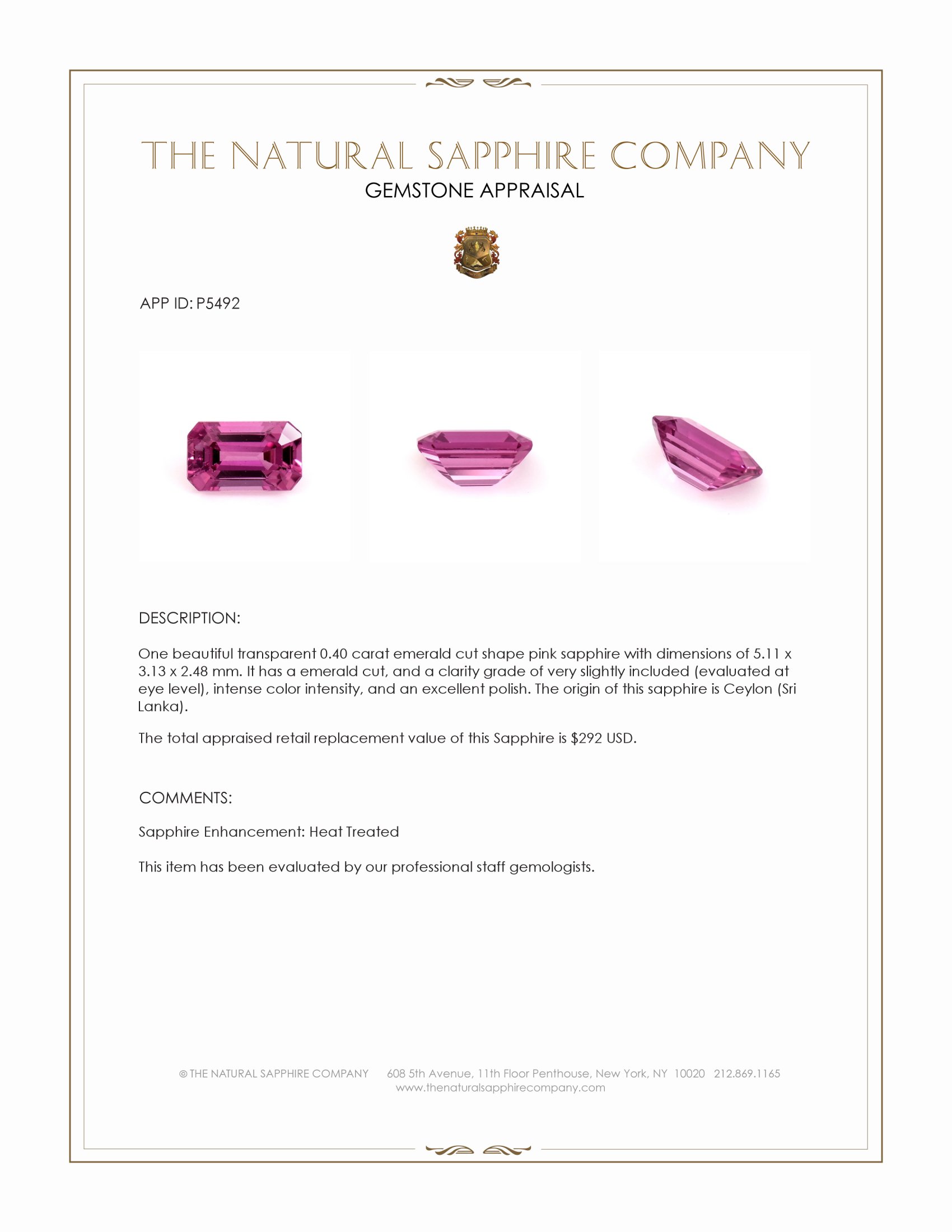 0.40 Ct. Pink Sapphire from Ceylon (Sri Lanka)