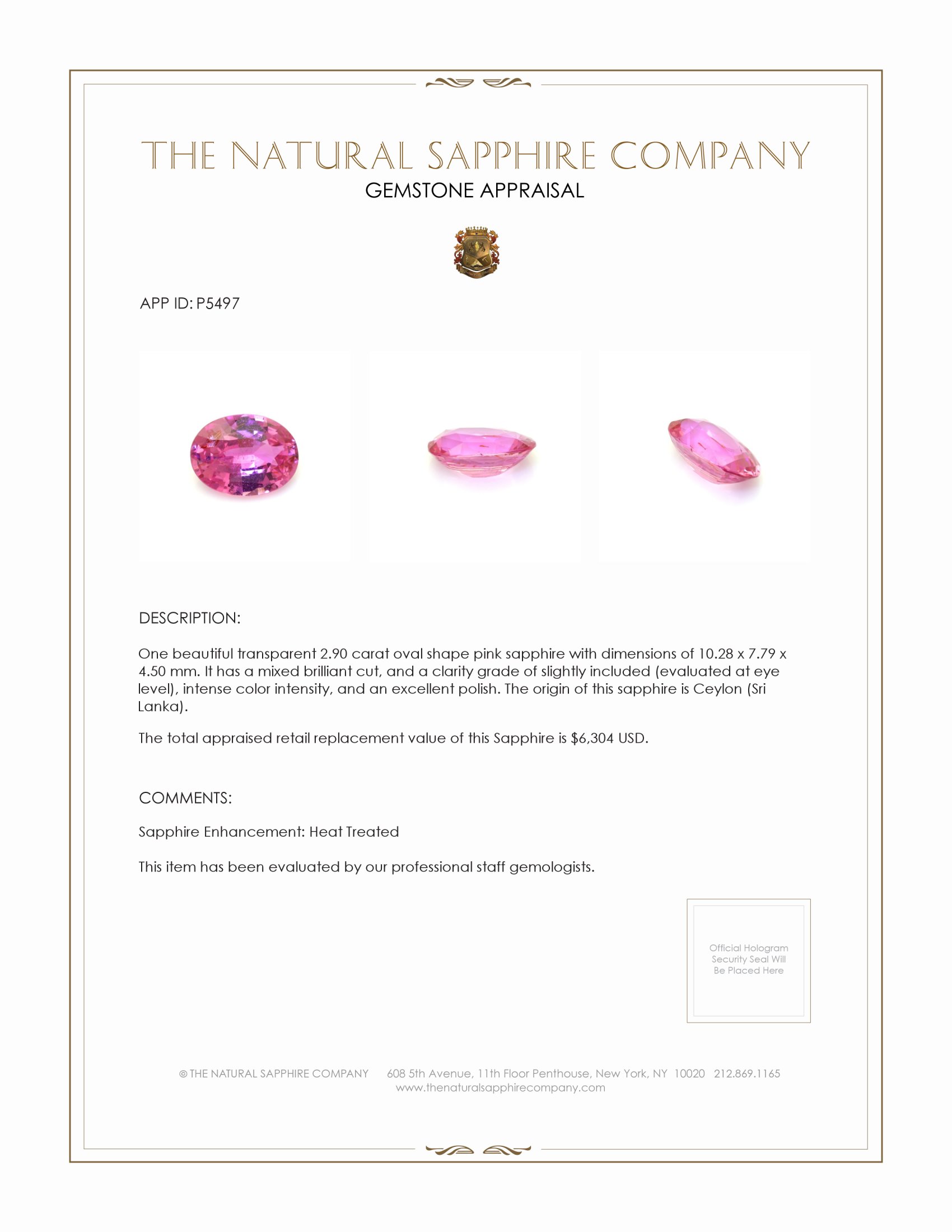 2.90 Ct. Pink Sapphire from Ceylon (Sri Lanka)