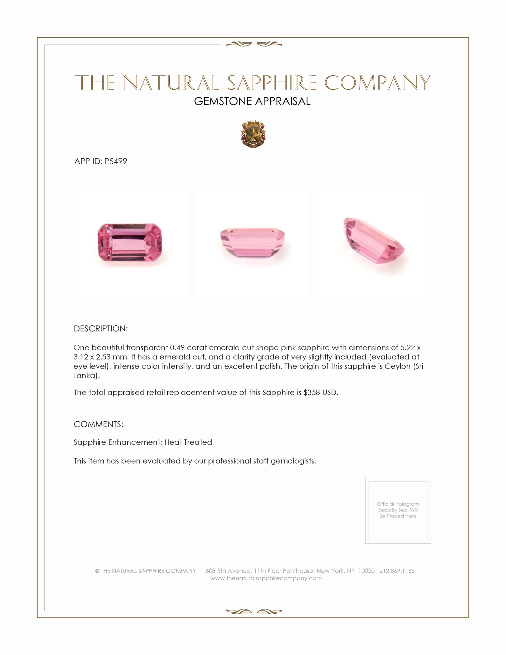 0.49 Ct. Pink Sapphire from Ceylon (Sri Lanka)