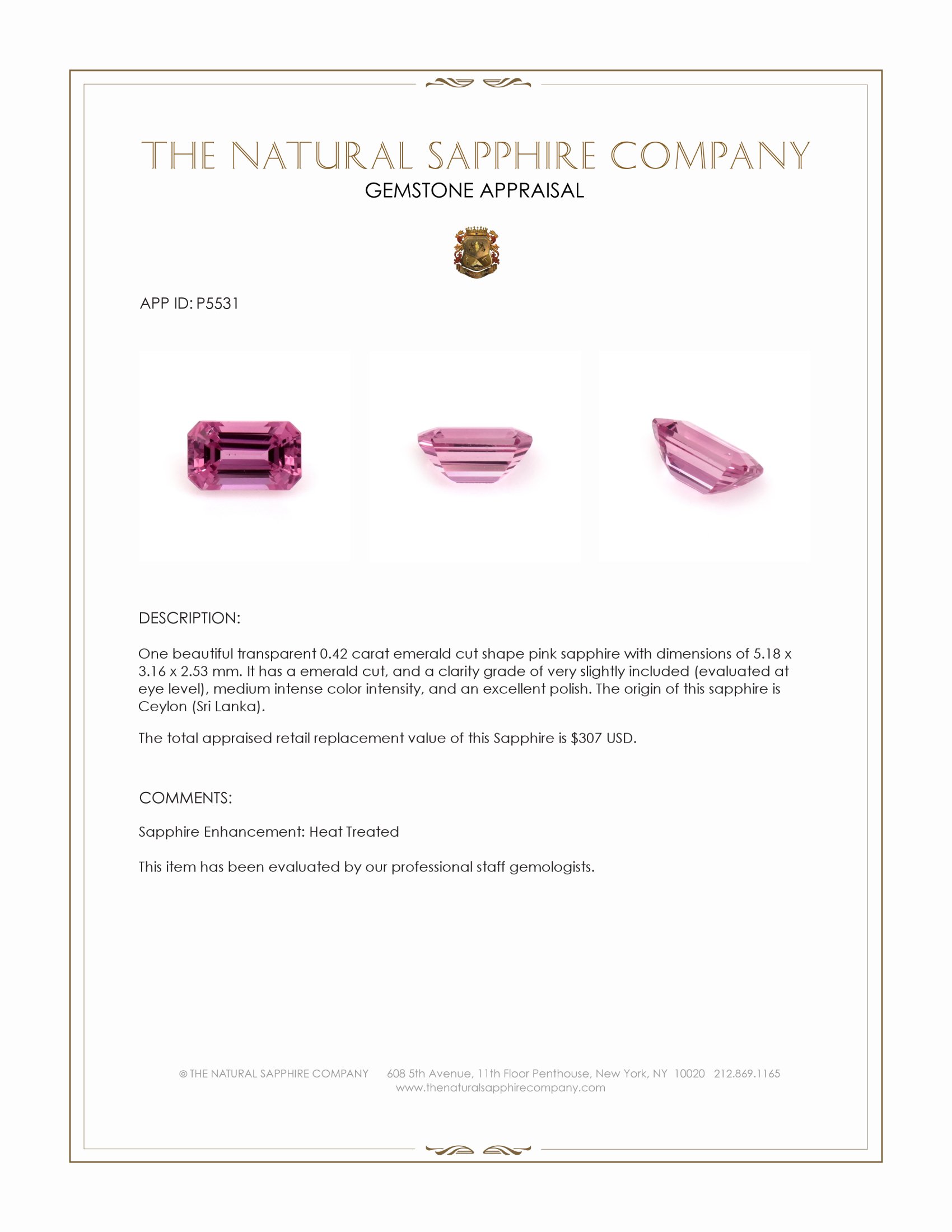 0.42 Ct. Pink Sapphire from Ceylon (Sri Lanka)