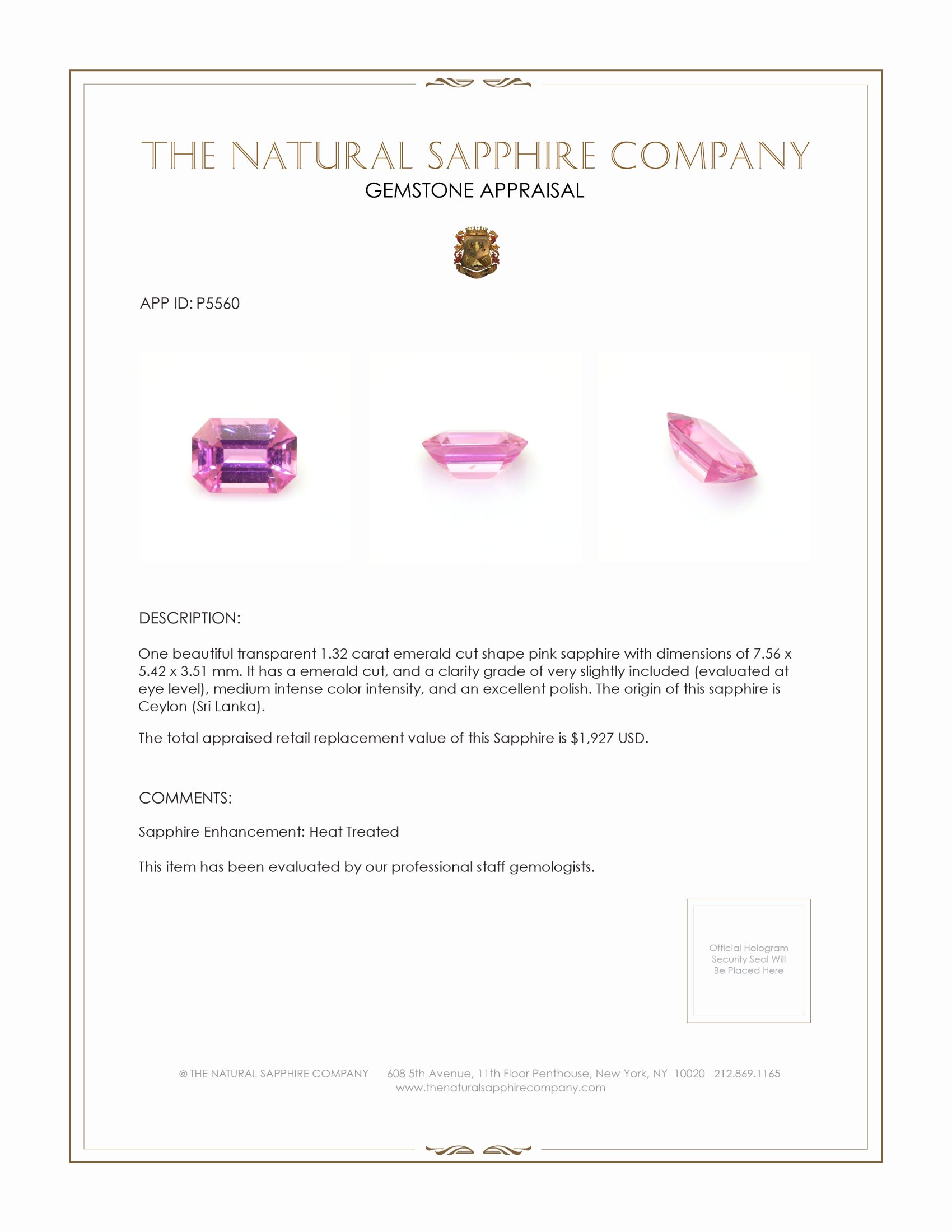 1.32 Ct. Purplish Pink Sapphire from Ceylon (Sri Lanka)