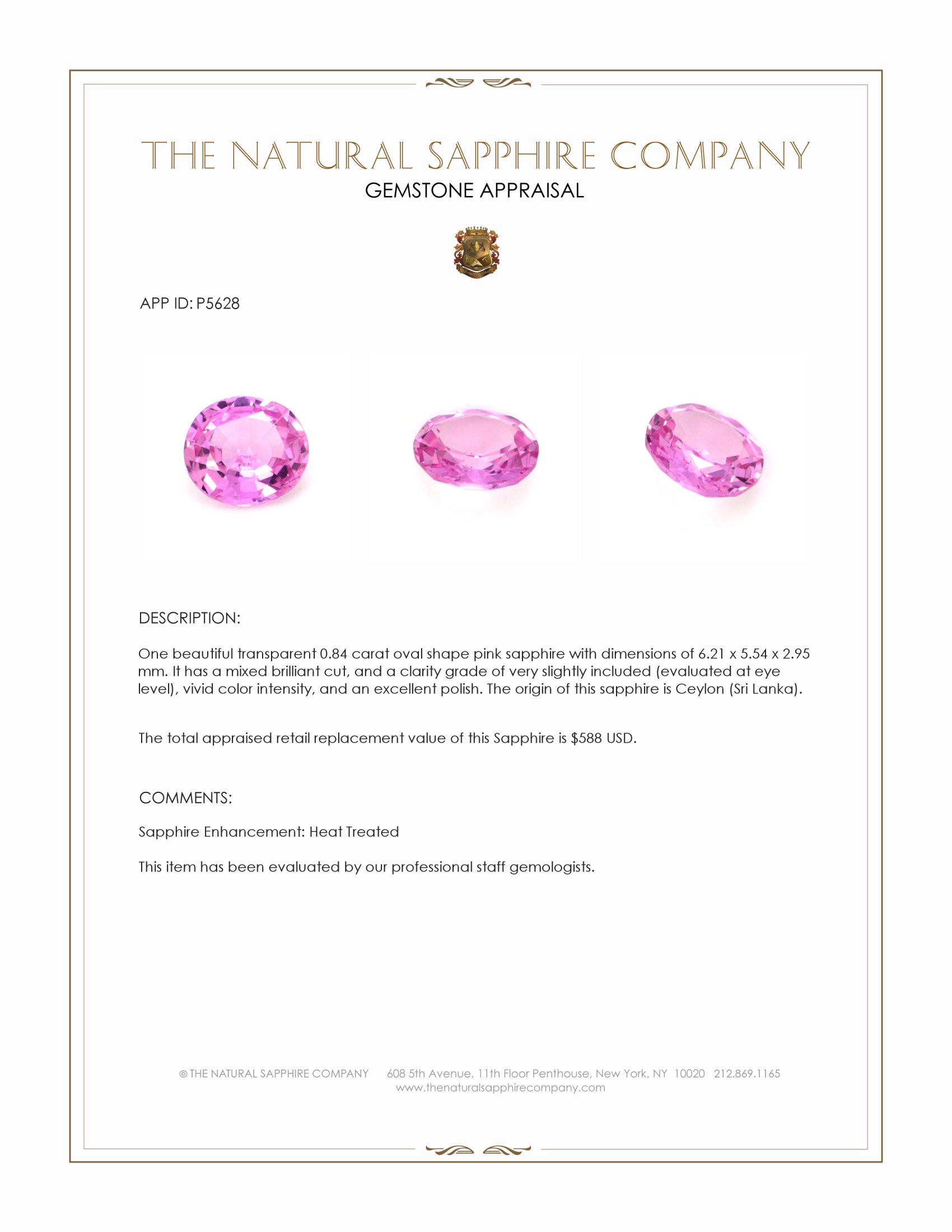 0.84 Ct. Pink Sapphire from Ceylon (Sri Lanka)