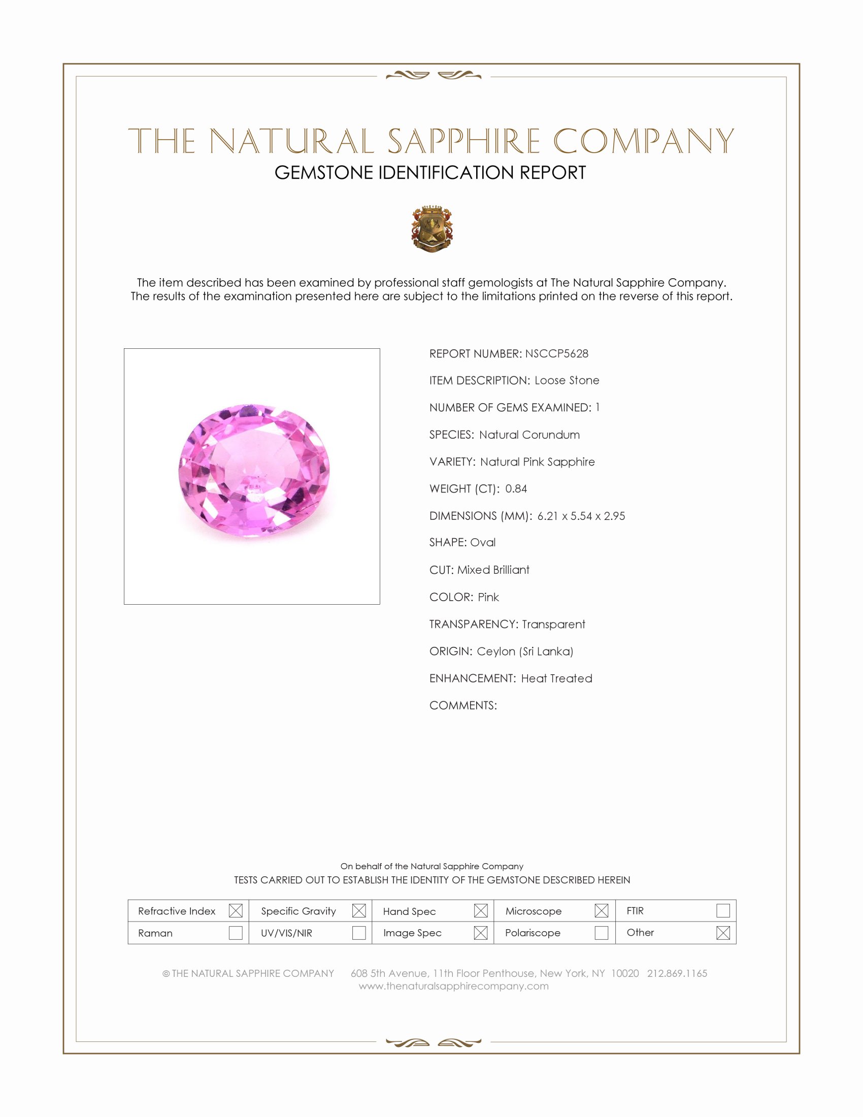 0.84 Ct. Pink Sapphire from Ceylon (Sri Lanka)