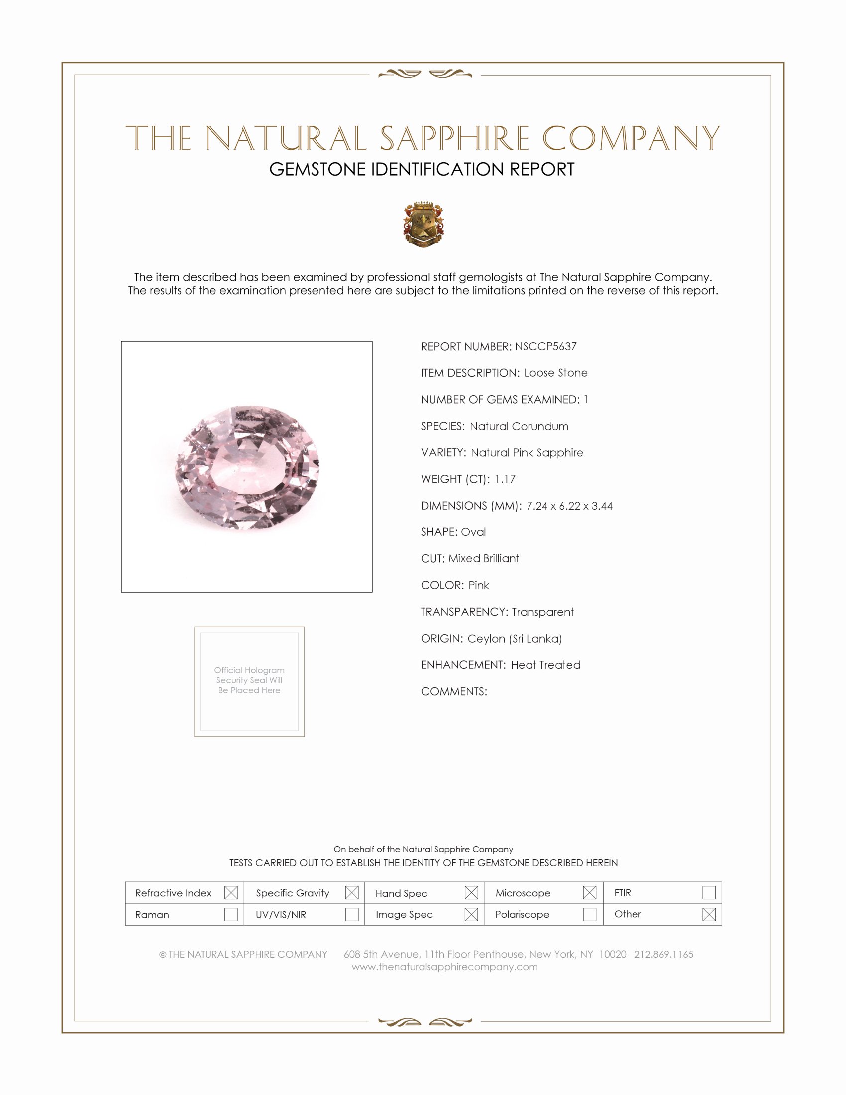 1.17 Ct. Pink Sapphire from Ceylon (Sri Lanka)