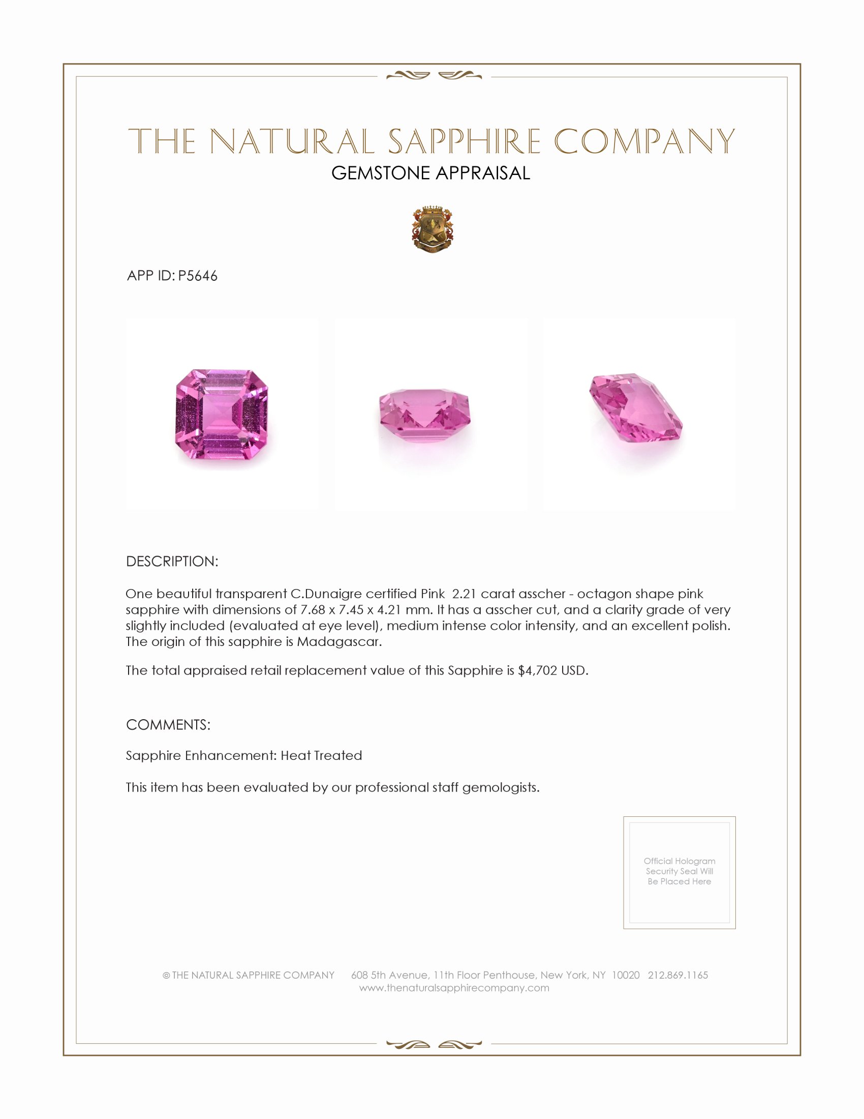 2.21 Ct. Pink Sapphire from Madagascar