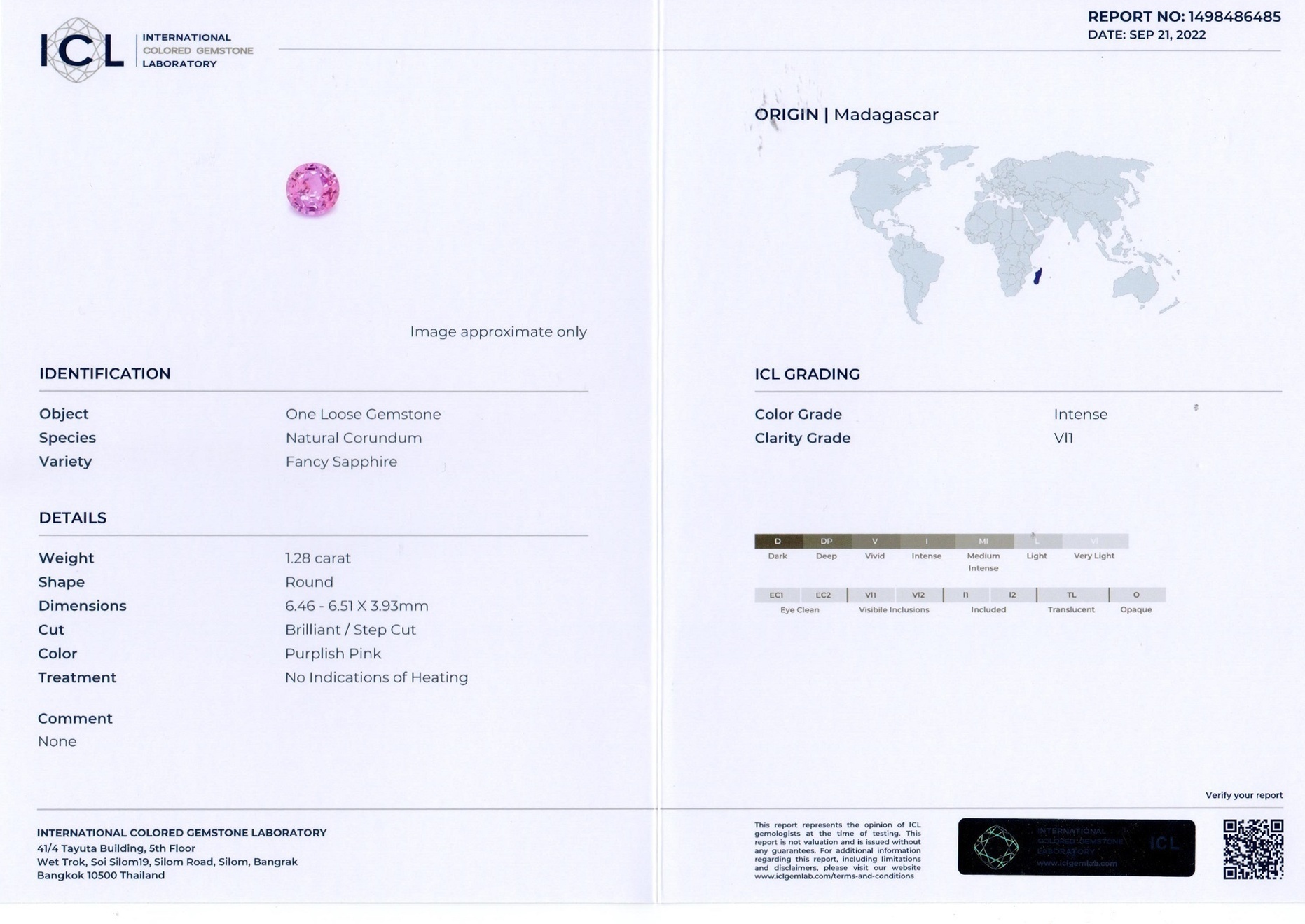 1.28 Ct. Purplish Pink Sapphire from Madagascar