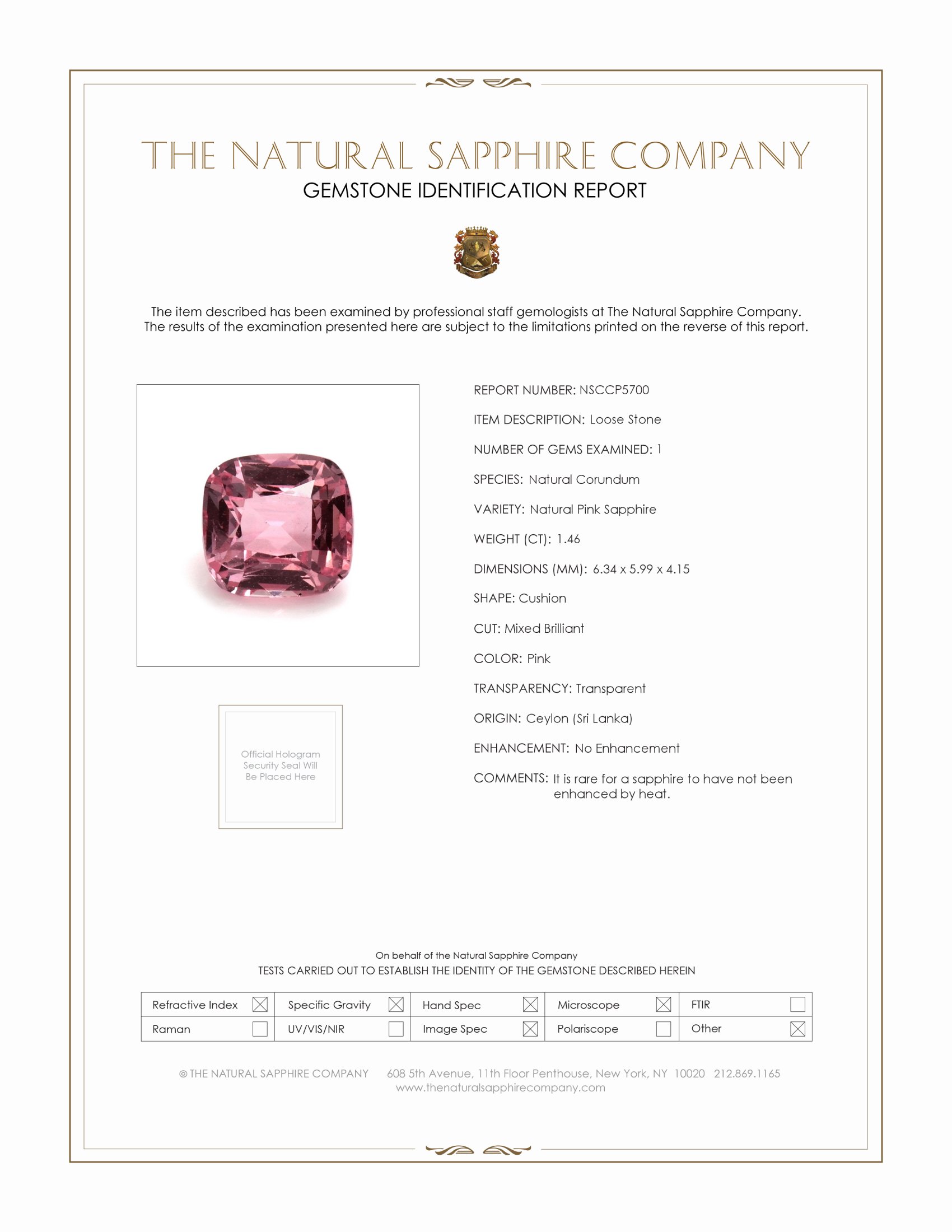 1.46 Ct. Pink Sapphire from Ceylon (Sri Lanka)