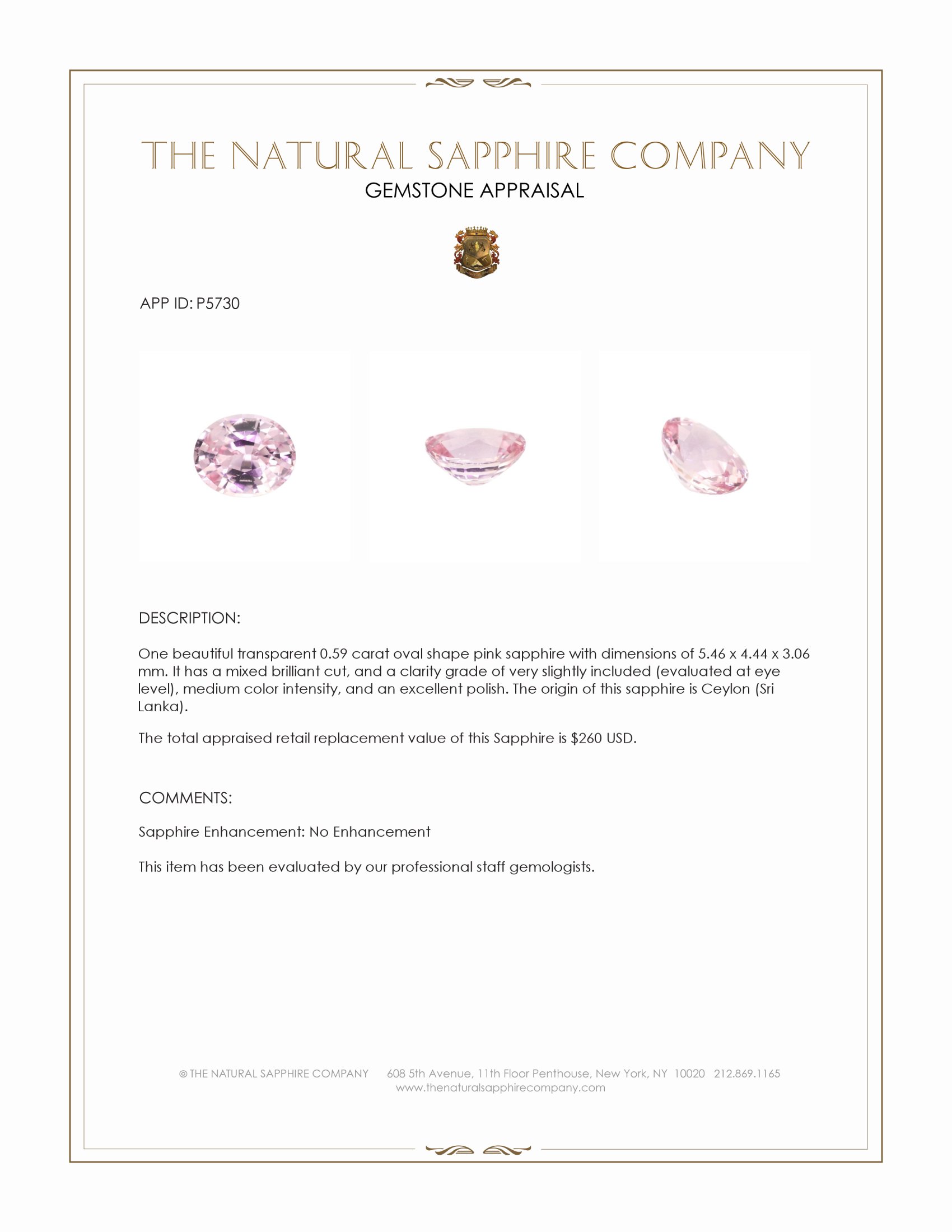 0.59 Ct. Pink Sapphire from Ceylon (Sri Lanka)