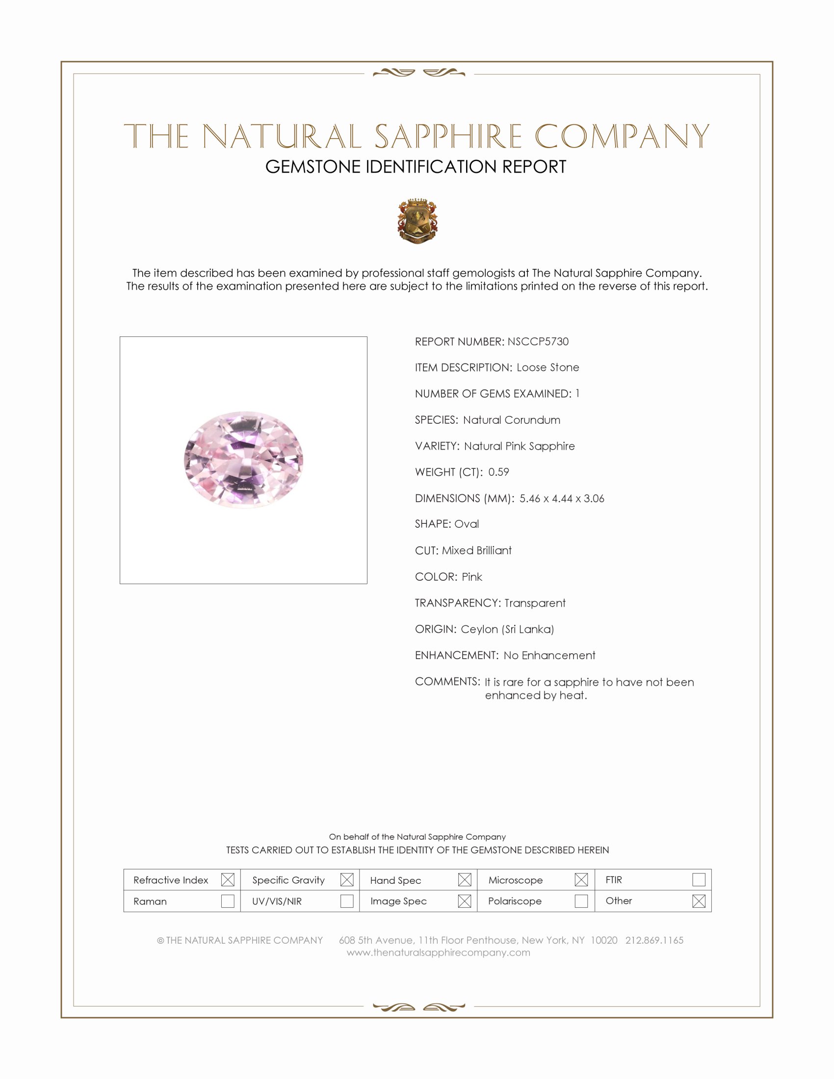 0.59 Ct. Pink Sapphire from Ceylon (Sri Lanka)