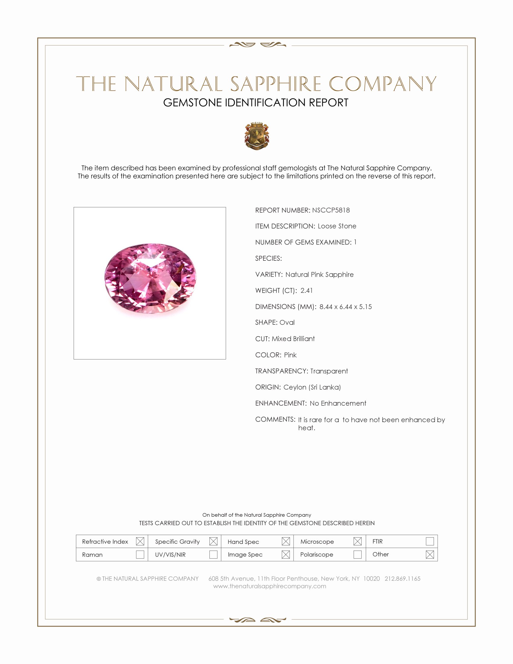 2.41 Ct. Purplish Pink Sapphire from Ceylon (Sri Lanka)