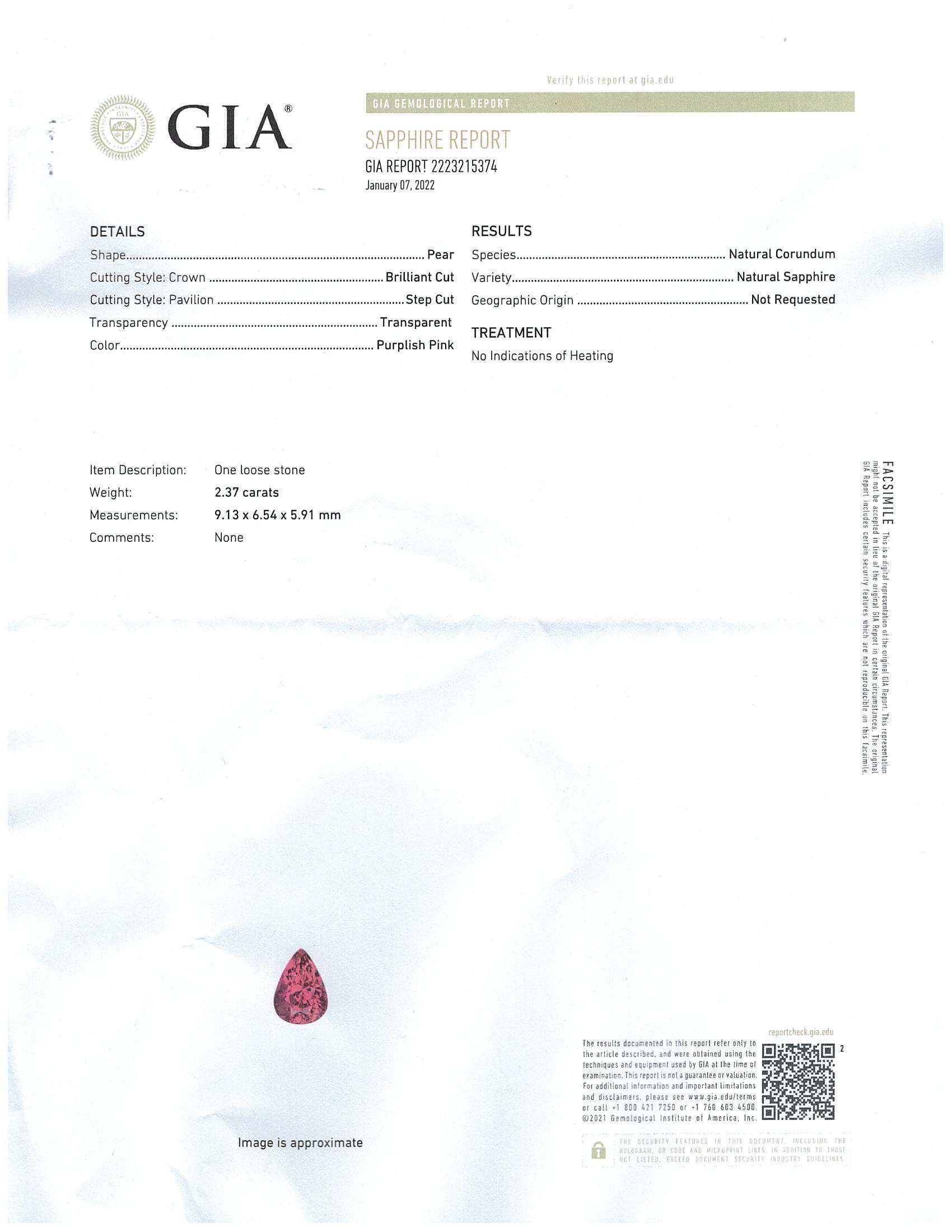 2.37 Ct. Purplish Pink Sapphire from Ceylon (Sri Lanka)