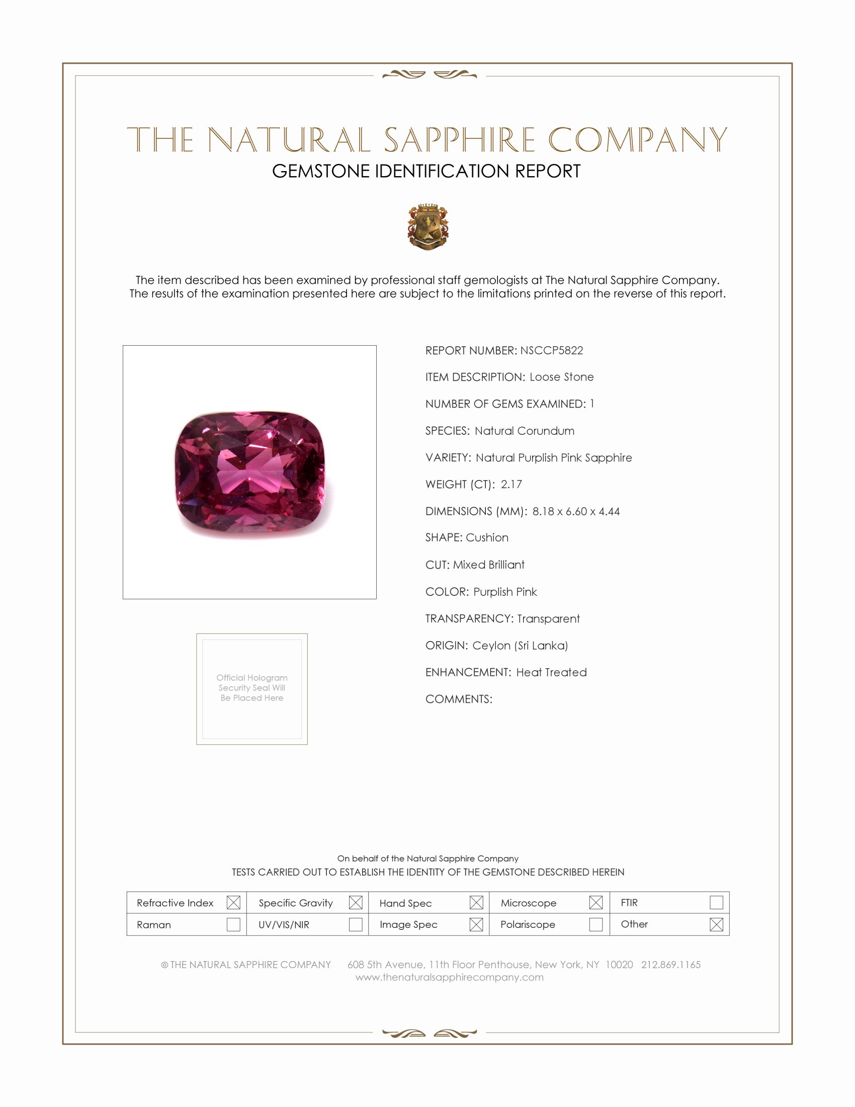 2.17 Ct. Purplish Pink Sapphire from Ceylon (Sri Lanka)