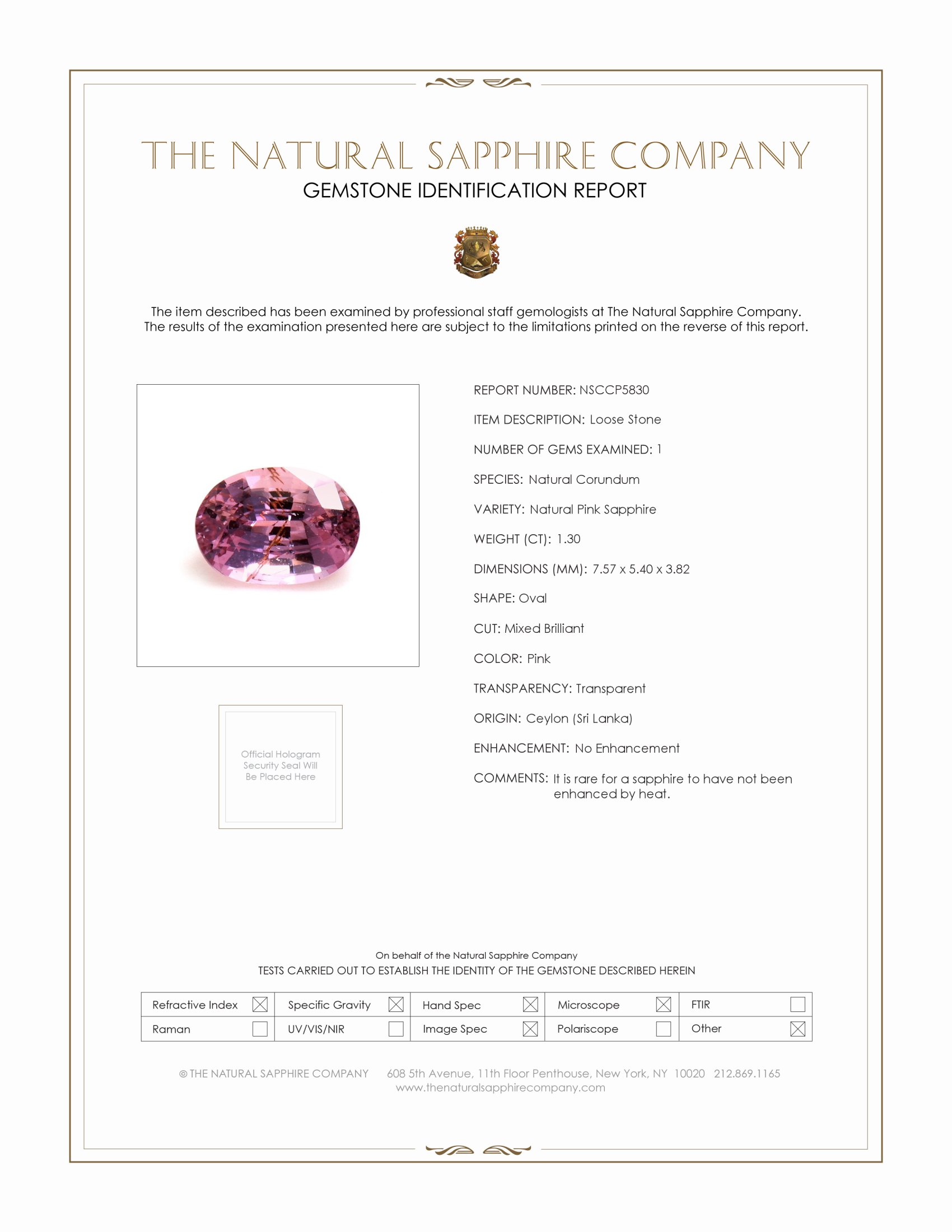1.30 Ct. Pink Sapphire from Ceylon (Sri Lanka)