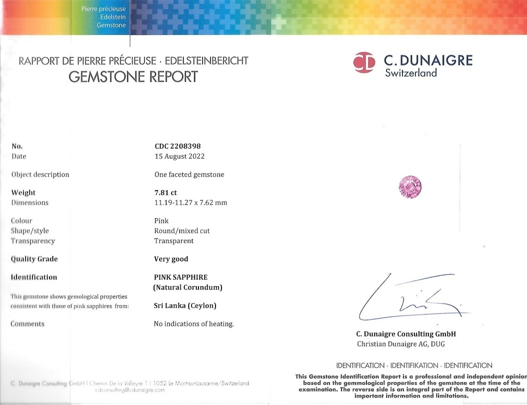 7.81 Ct. Pink Sapphire from Ceylon (Sri Lanka)