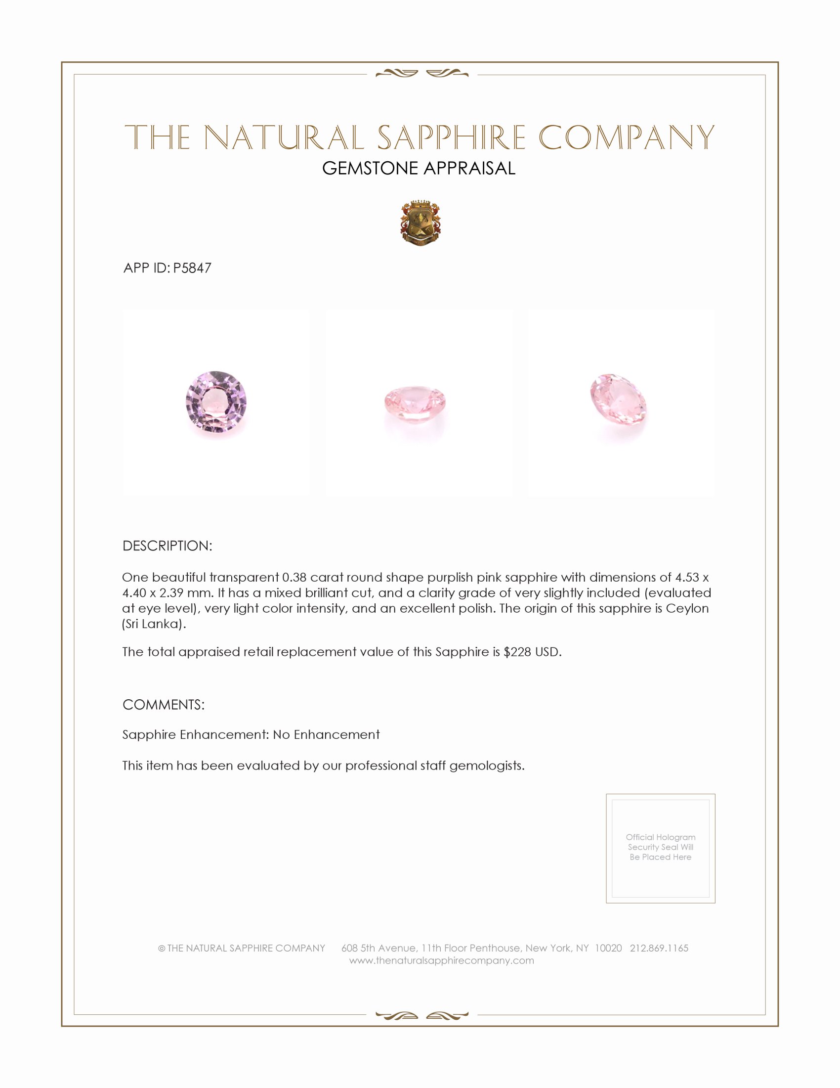 0.38 Ct. Purplish Pink Sapphire from Ceylon (Sri Lanka)