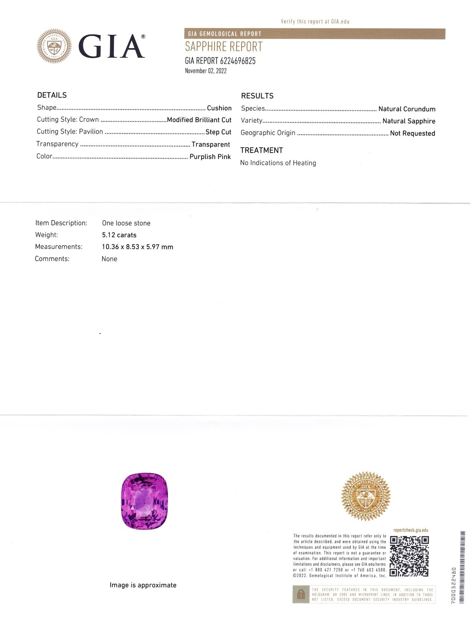 5.12 Ct. Purplish Pink Sapphire from Ceylon (Sri Lanka)