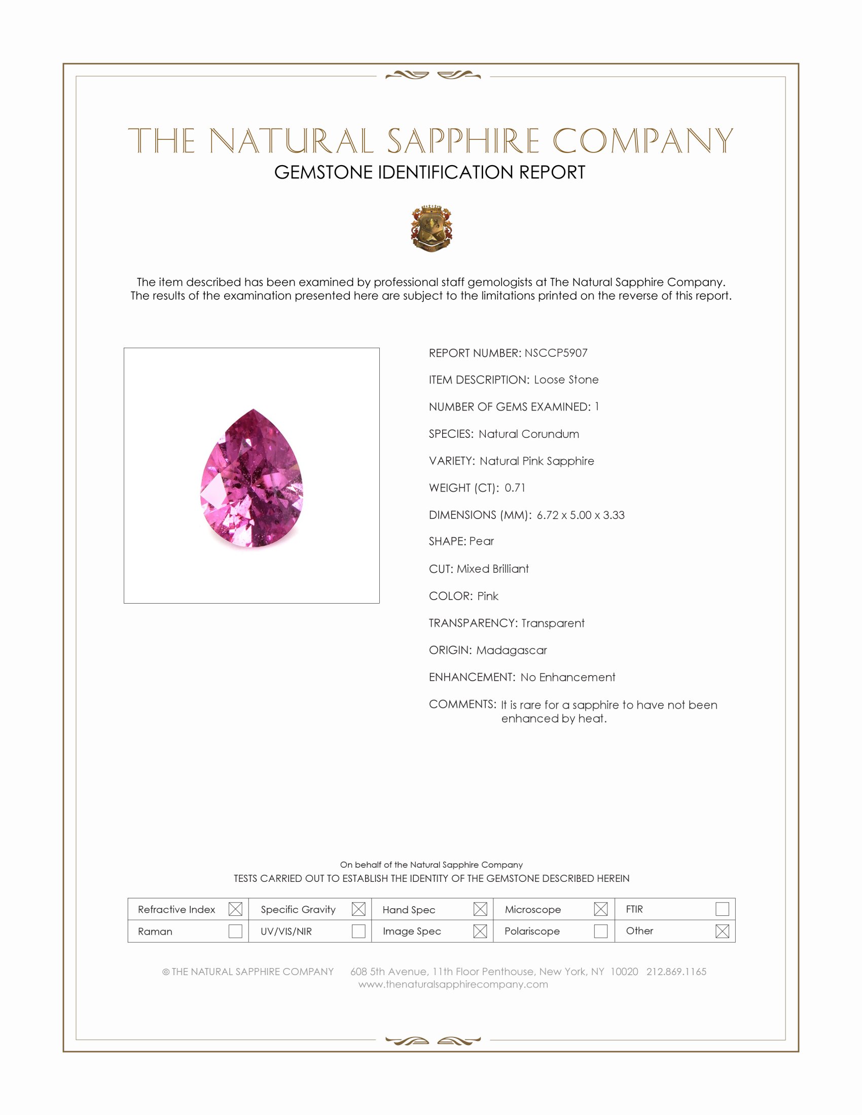 0.71 Ct. Pink Sapphire from Madagascar