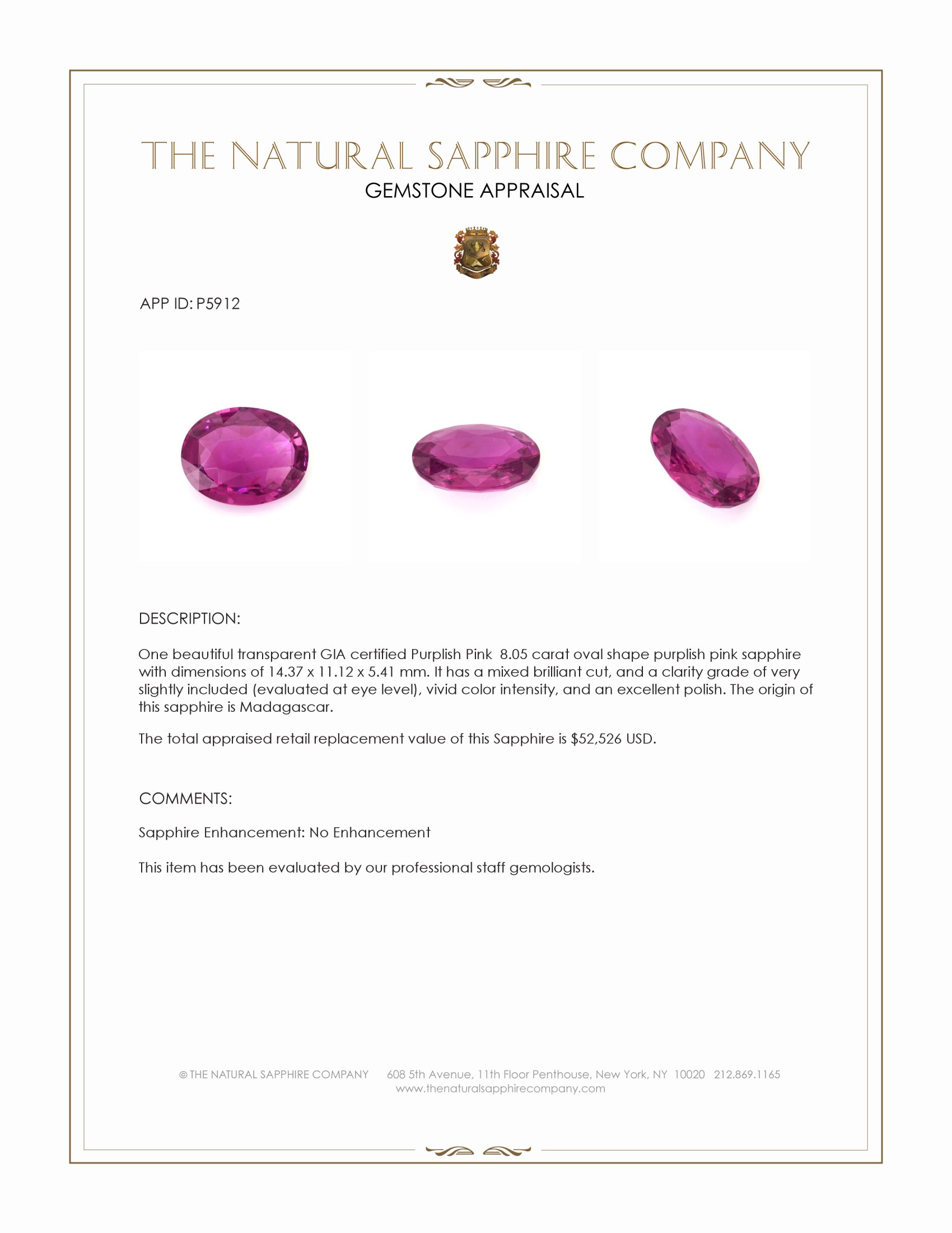 8.05 Ct. Purplish Pink Sapphire from Madagascar