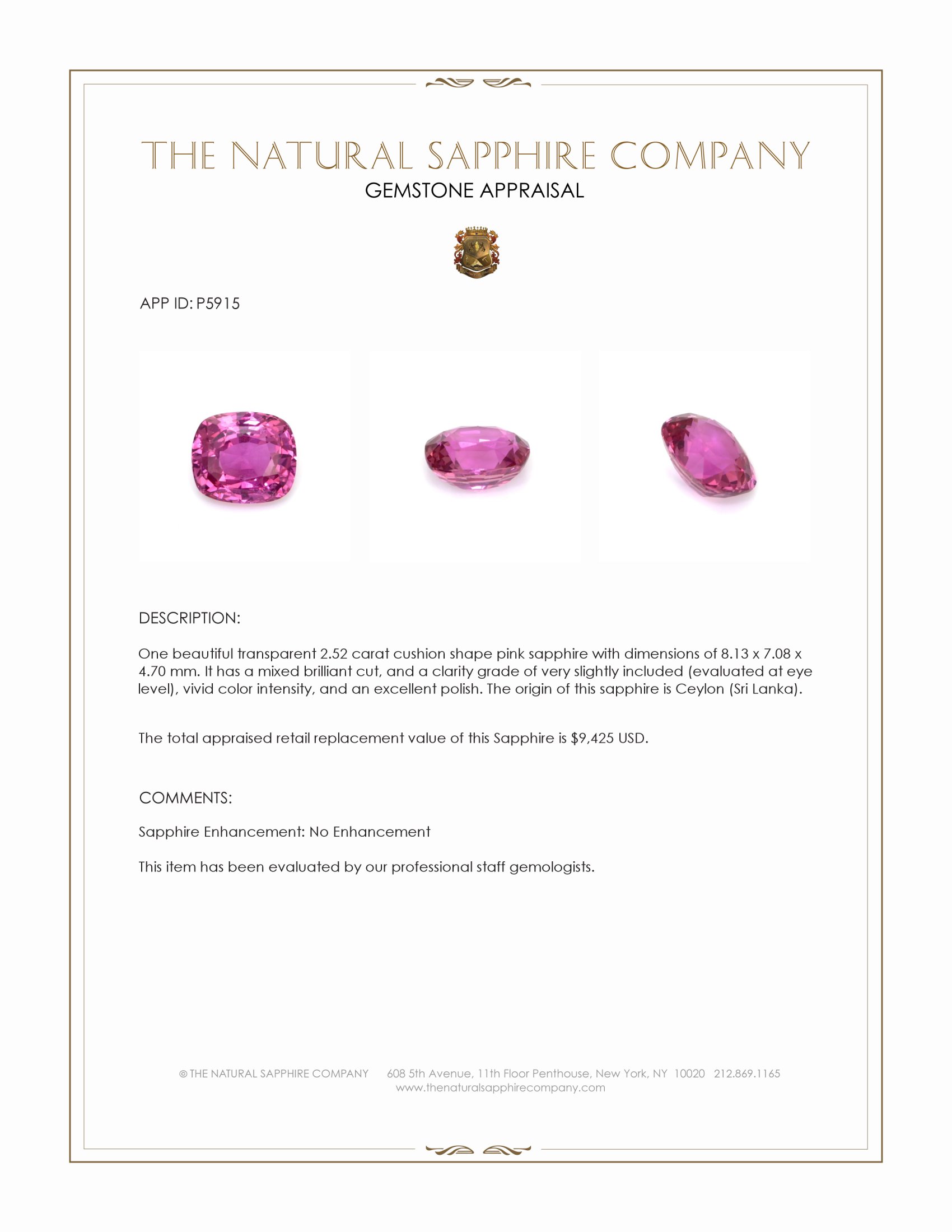 2.52 Ct. Pink Sapphire from Ceylon (Sri Lanka)
