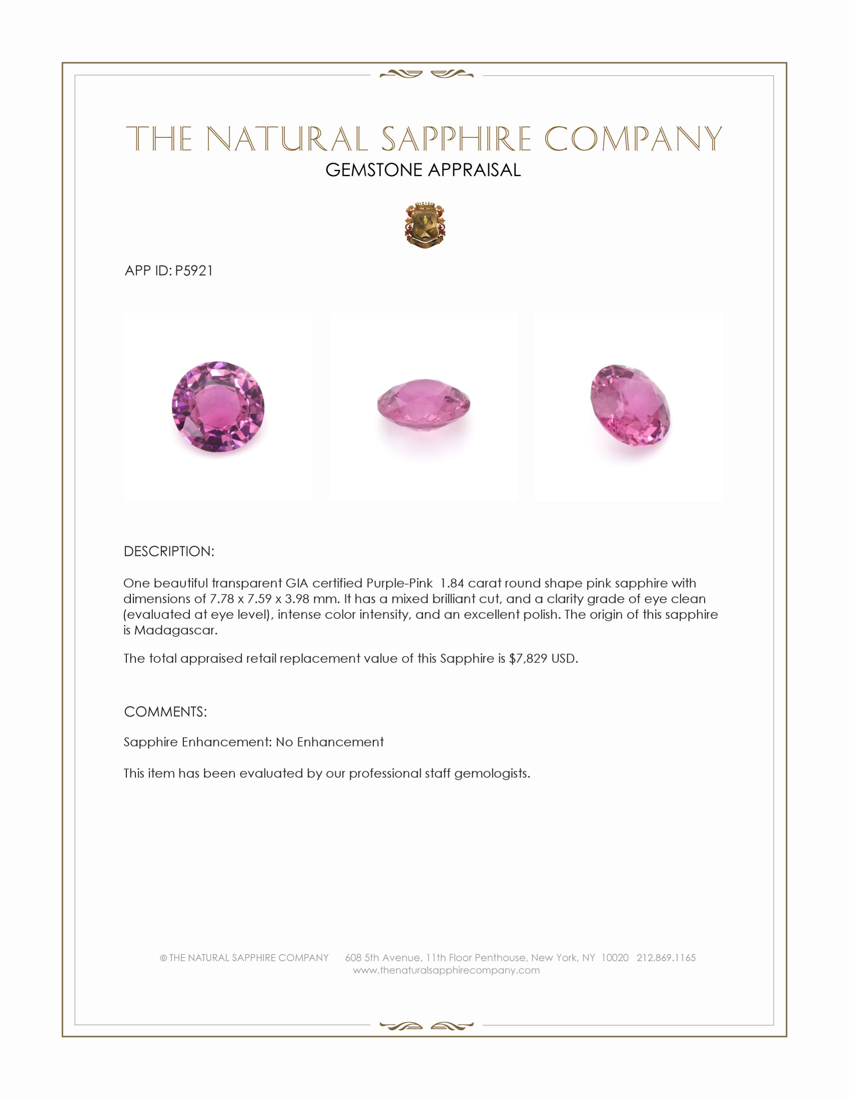 1.84 Ct. Pink Sapphire from Madagascar