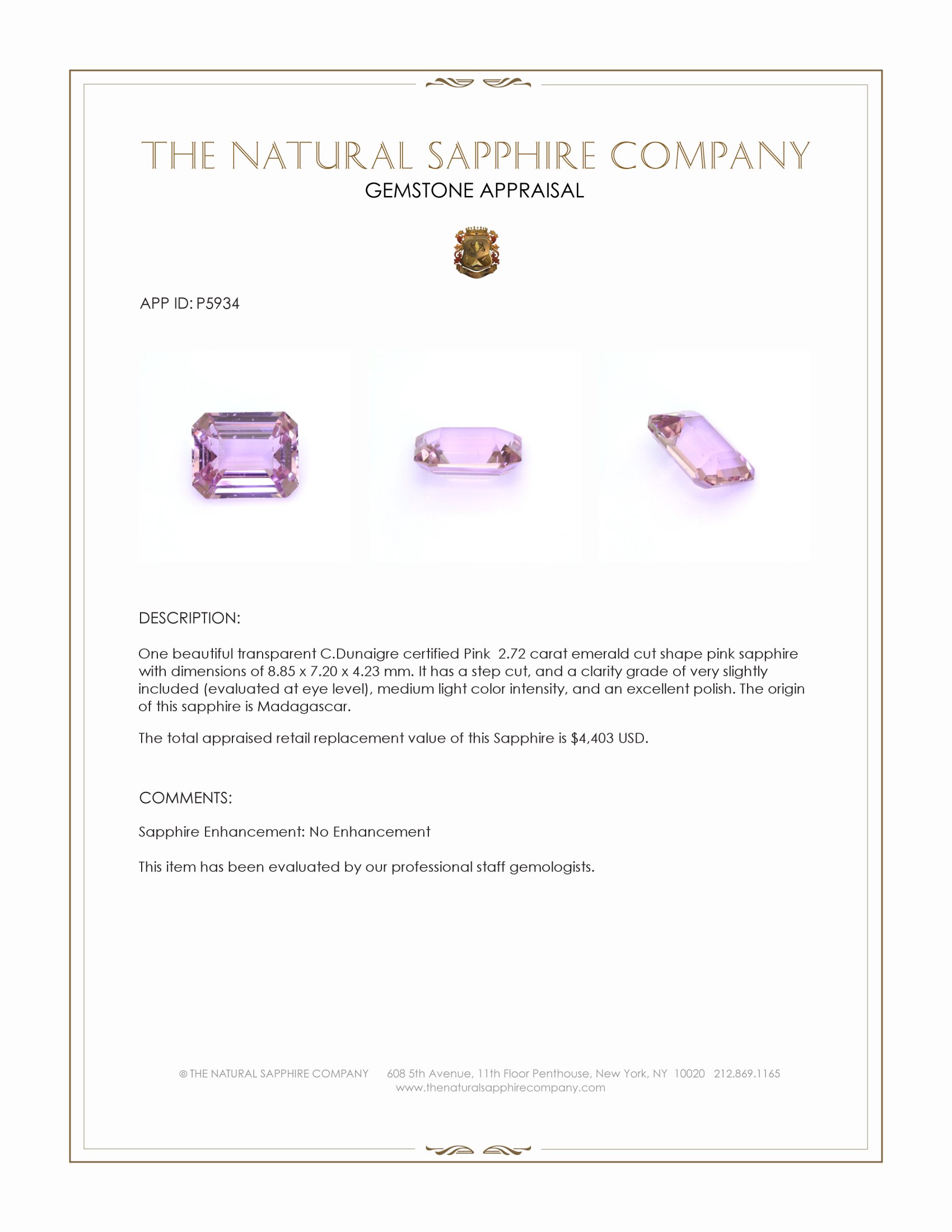 2.72 Ct. Pink Sapphire from Madagascar