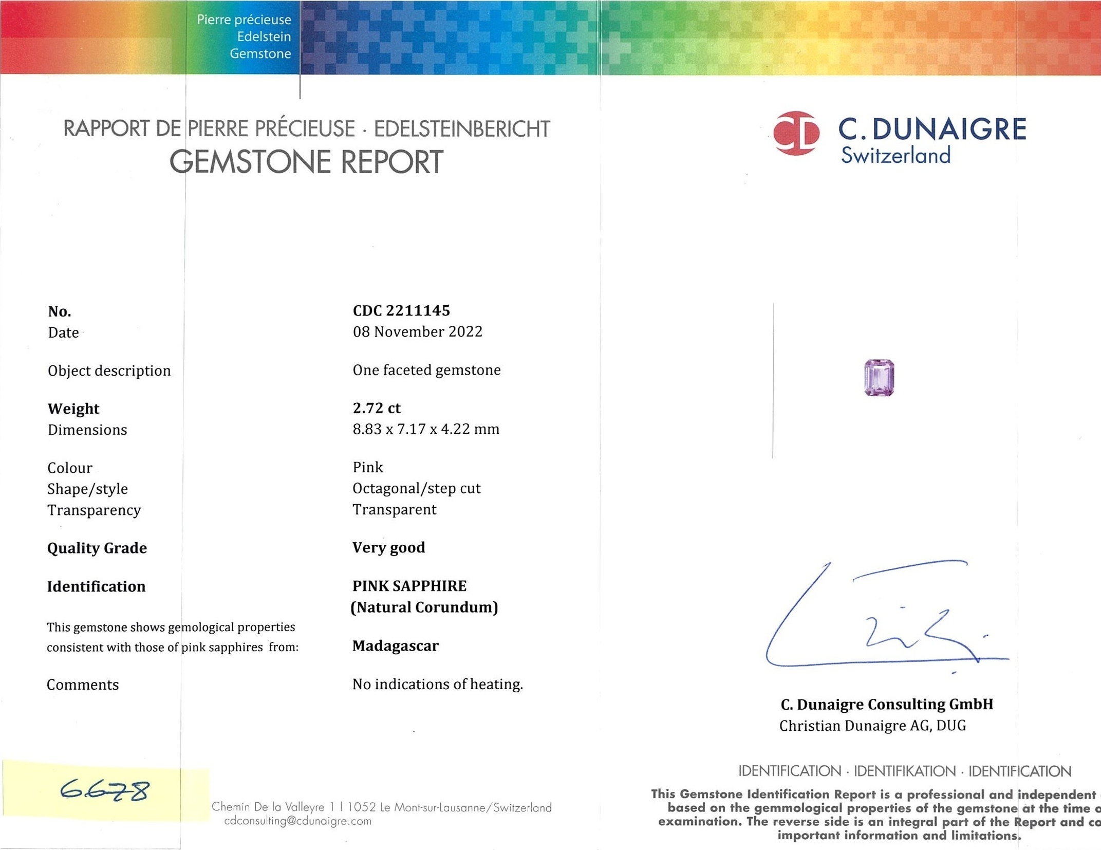 2.72 Ct. Pink Sapphire from Madagascar