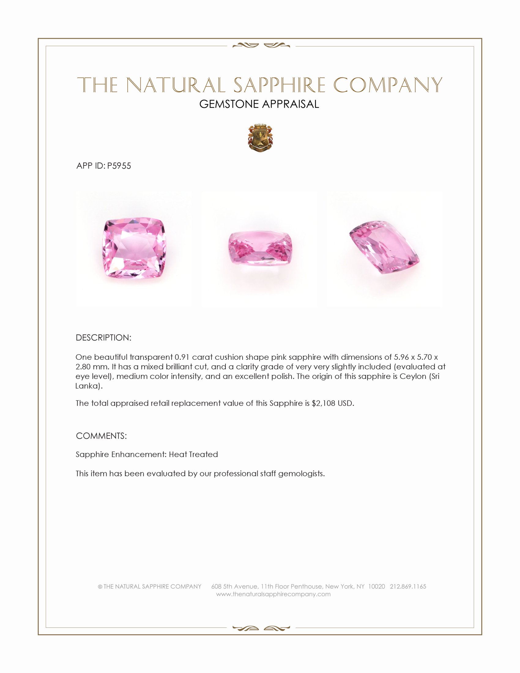 0.91 Ct. Pink Sapphire from Ceylon (Sri Lanka)
