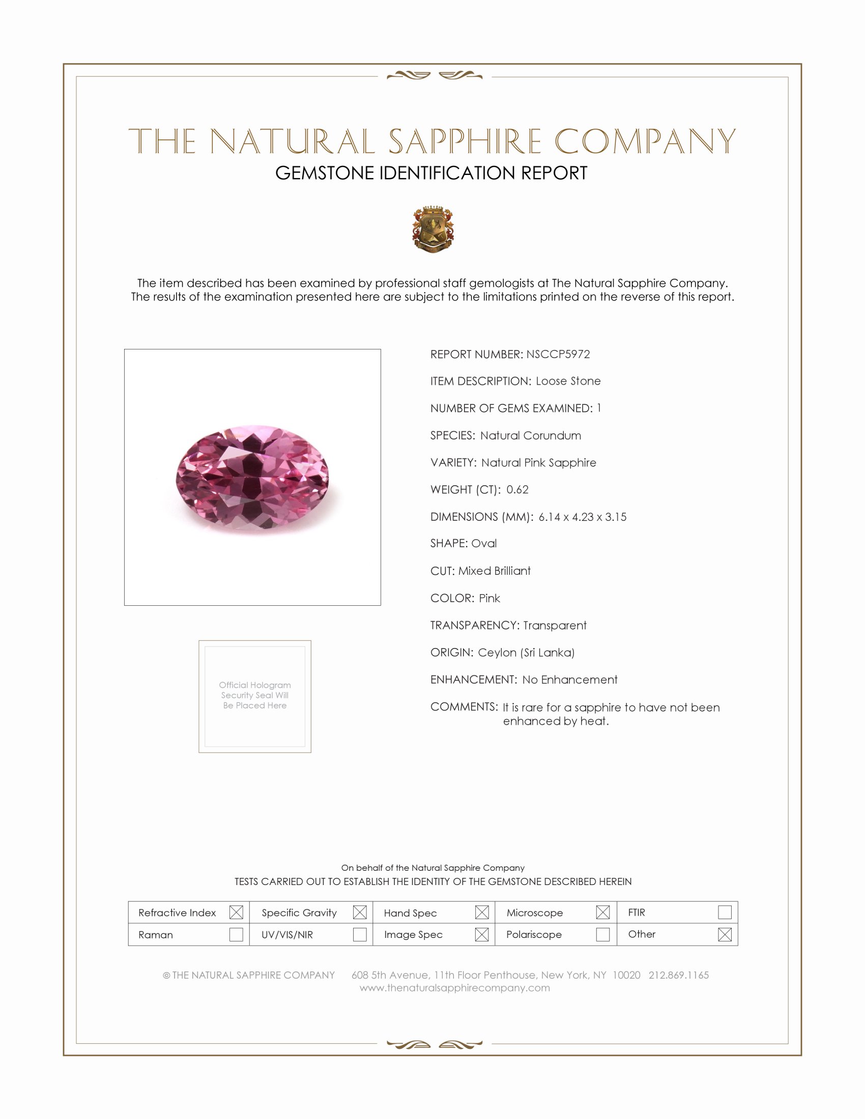 0.62 Ct. Pink Sapphire from Ceylon (Sri Lanka)