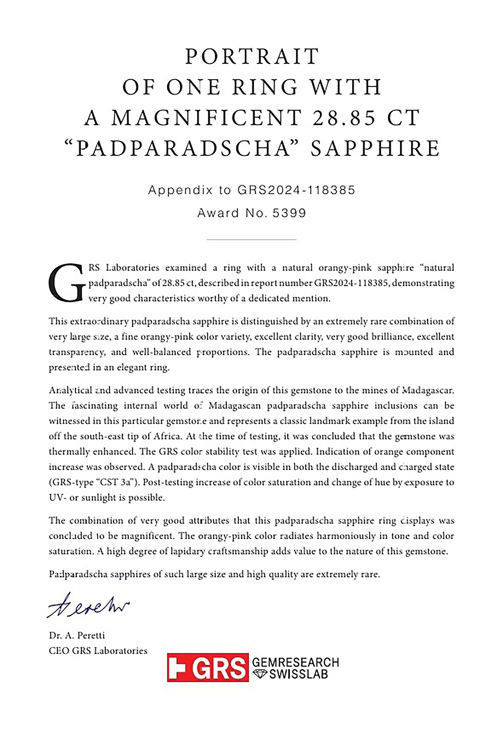 28.85 Ct. Padparadscha Sapphire from Madagascar