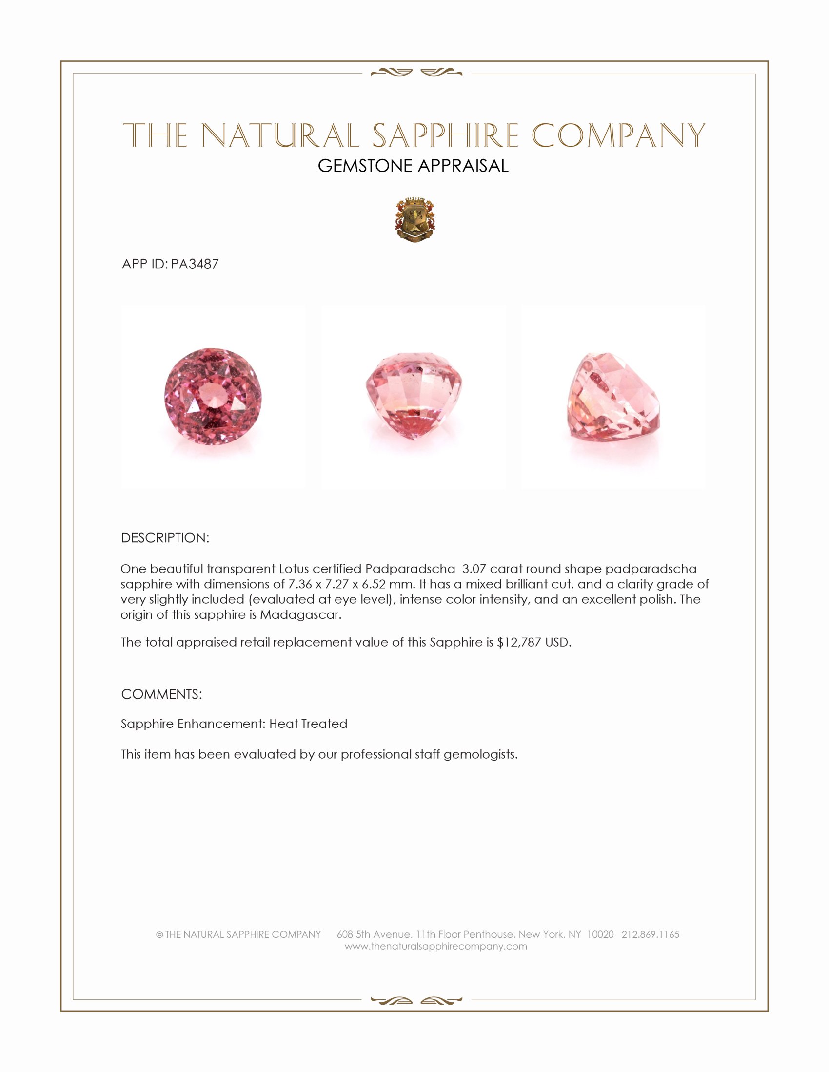 3.07 Ct. Padparadscha Sapphire from Madagascar